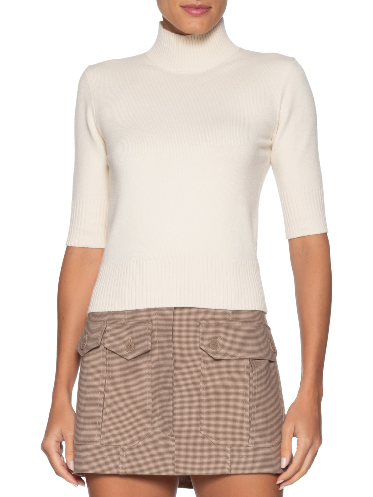 Blusa Feminina Manga Curta Gia Tricot Off White Bo.bô