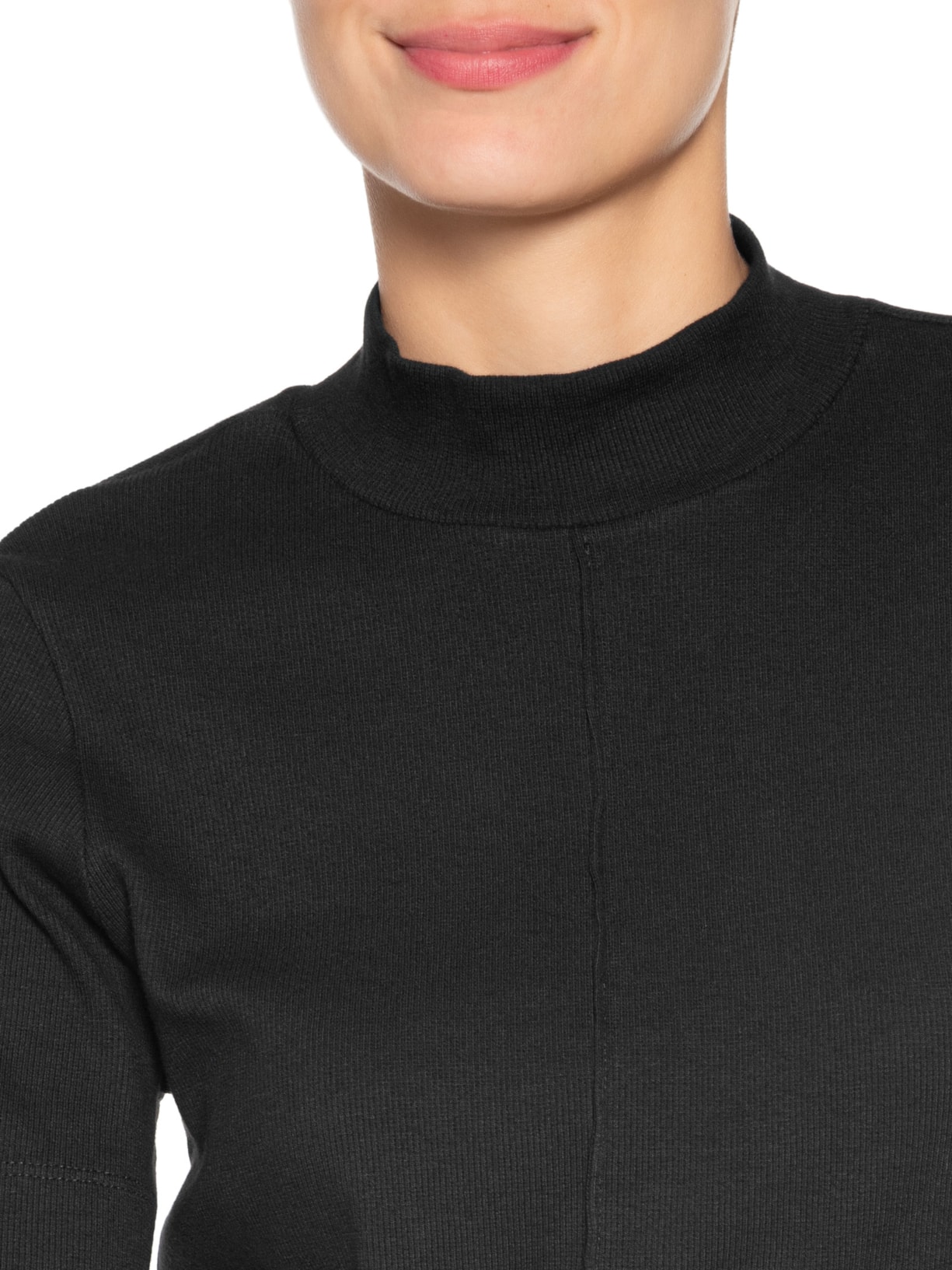 Blusa Feminina Manga Curta Gola Alta Ribana Preto Animale Jeans