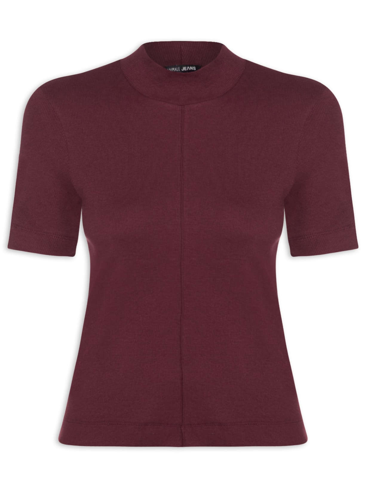 Blusa Feminina Manga Curta Gola Alta Ribana Vermelho Animale Jeans