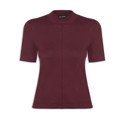 Blusa Feminina Manga Curta Gola Alta Ribana - Vermelho