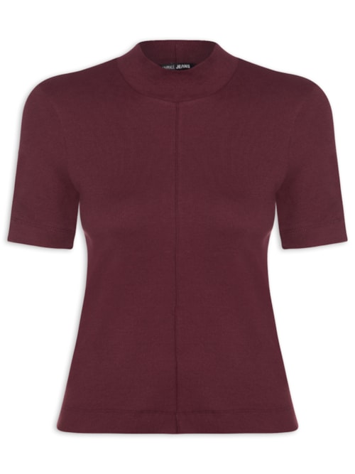Blusa Feminina Manga Curta Gola Alta Ribana - Vermelho