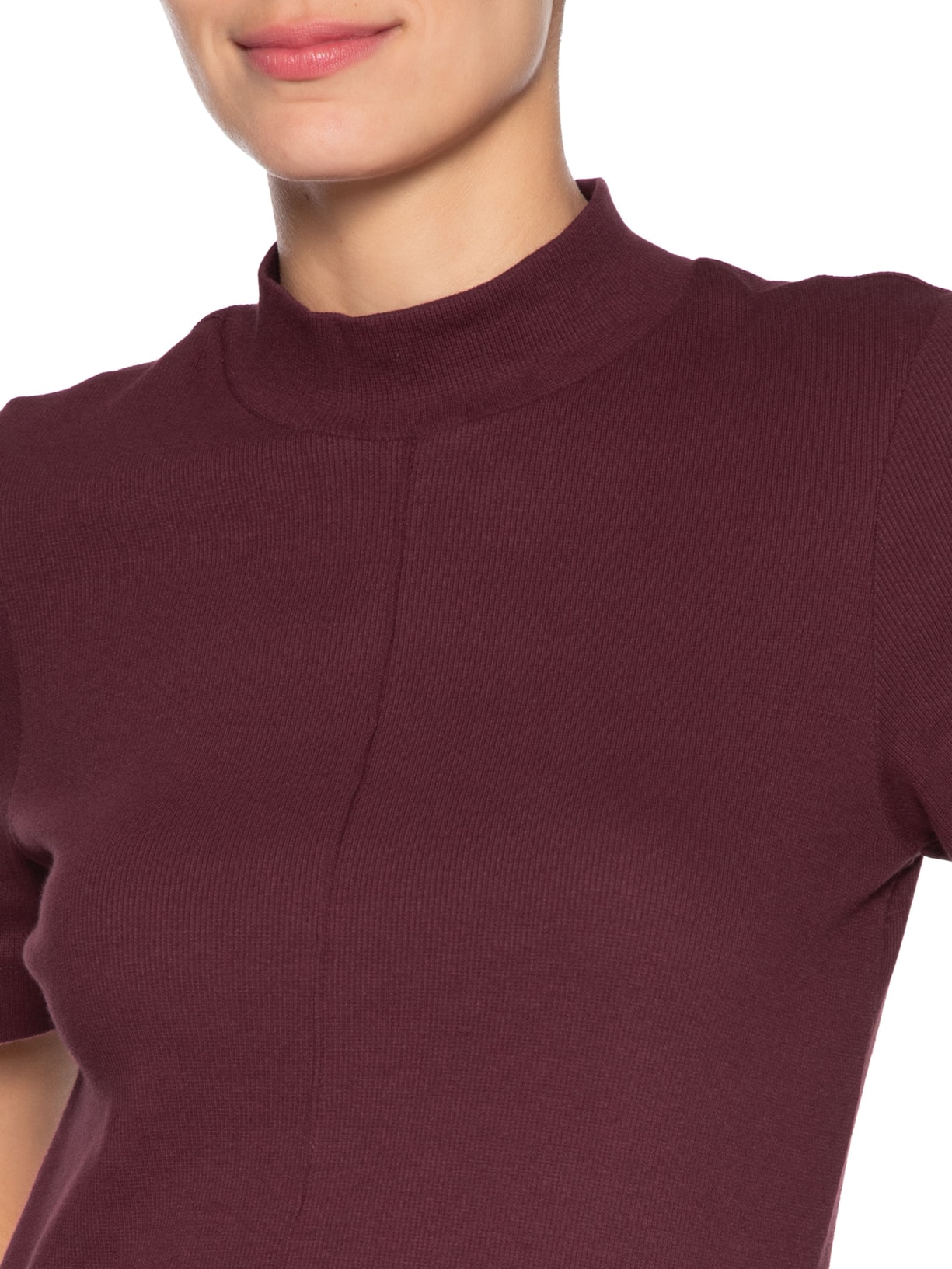 Blusa Feminina Manga Curta Gola Alta Ribana Vermelho Animale Jeans