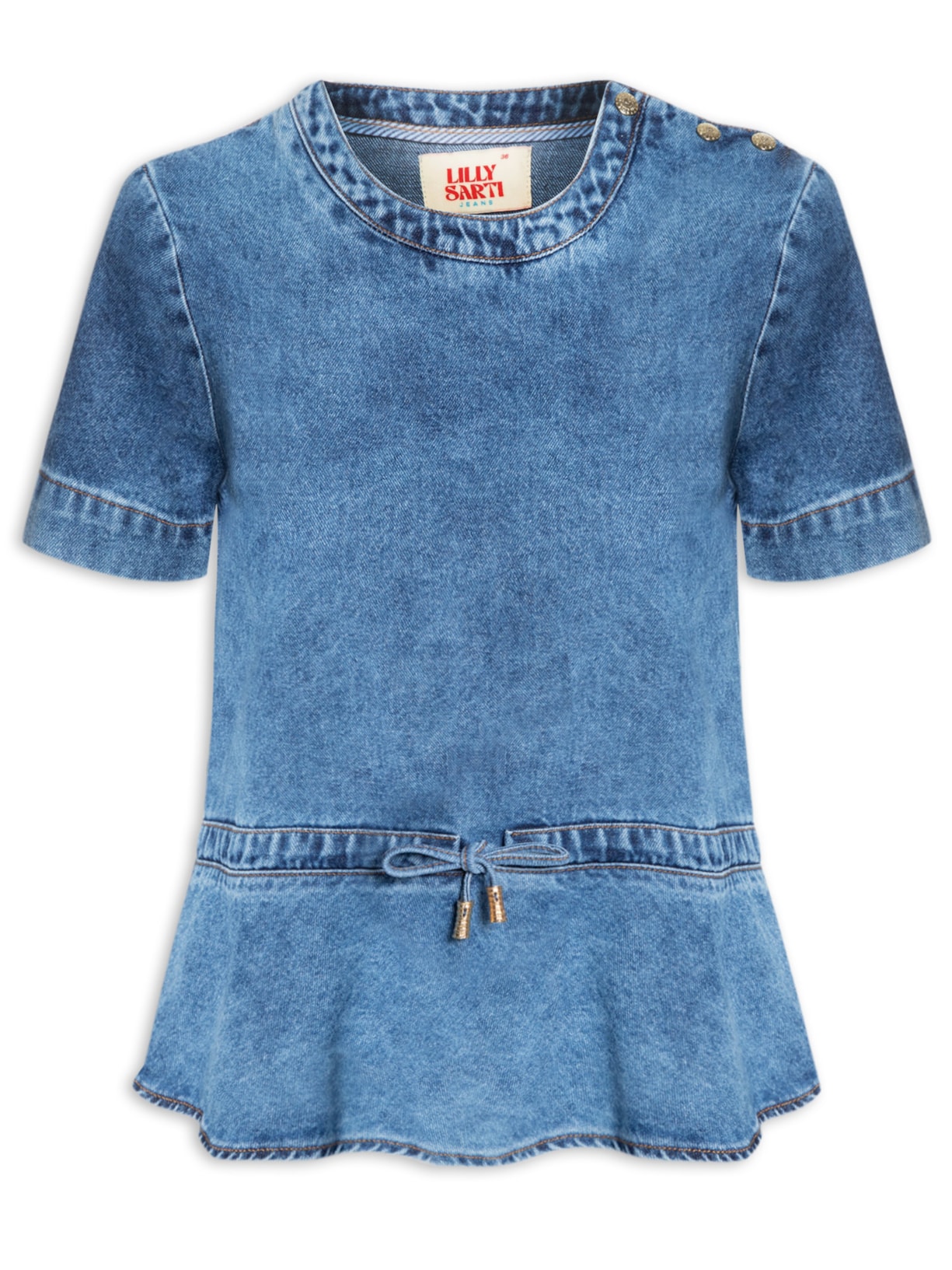 Blusa Feminina Manga Curta Jeans - Azul