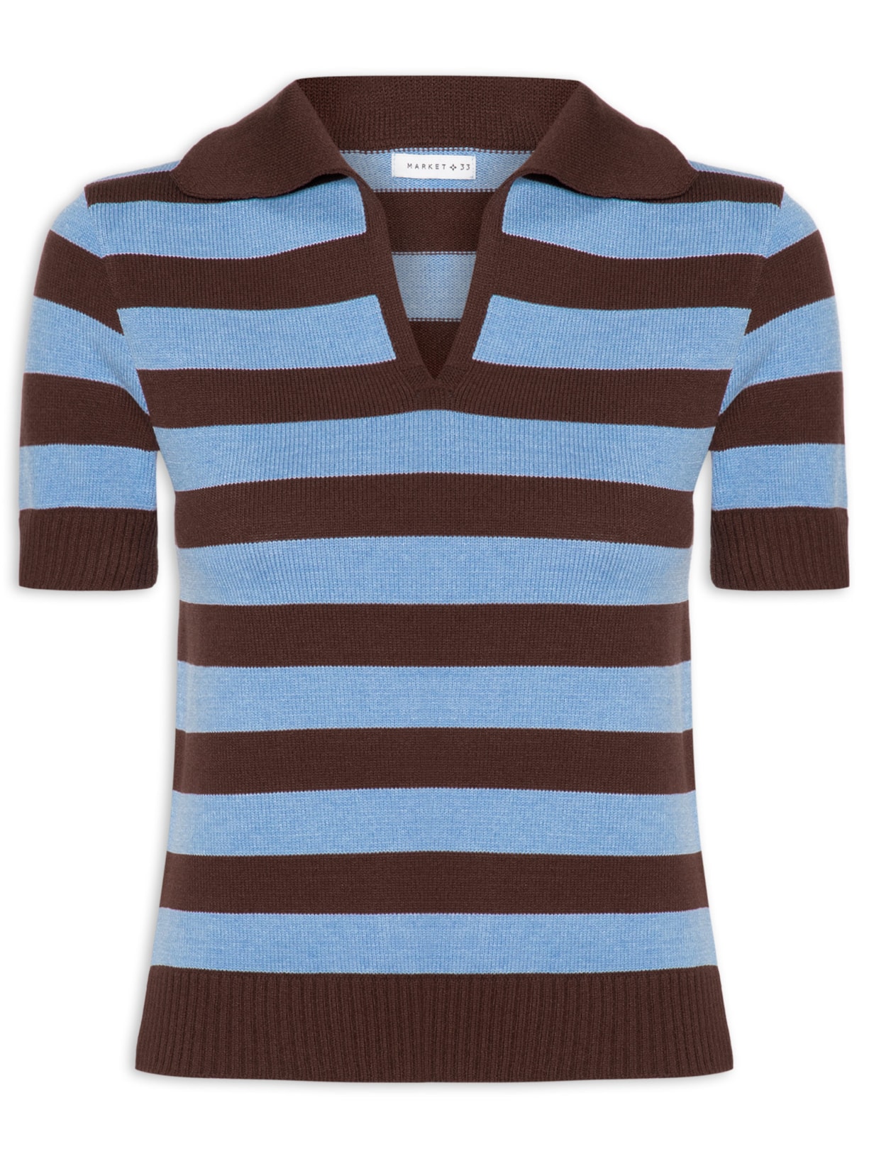 Blusa Feminina Manga Curta Listrada Em Tricot Azul Market 33