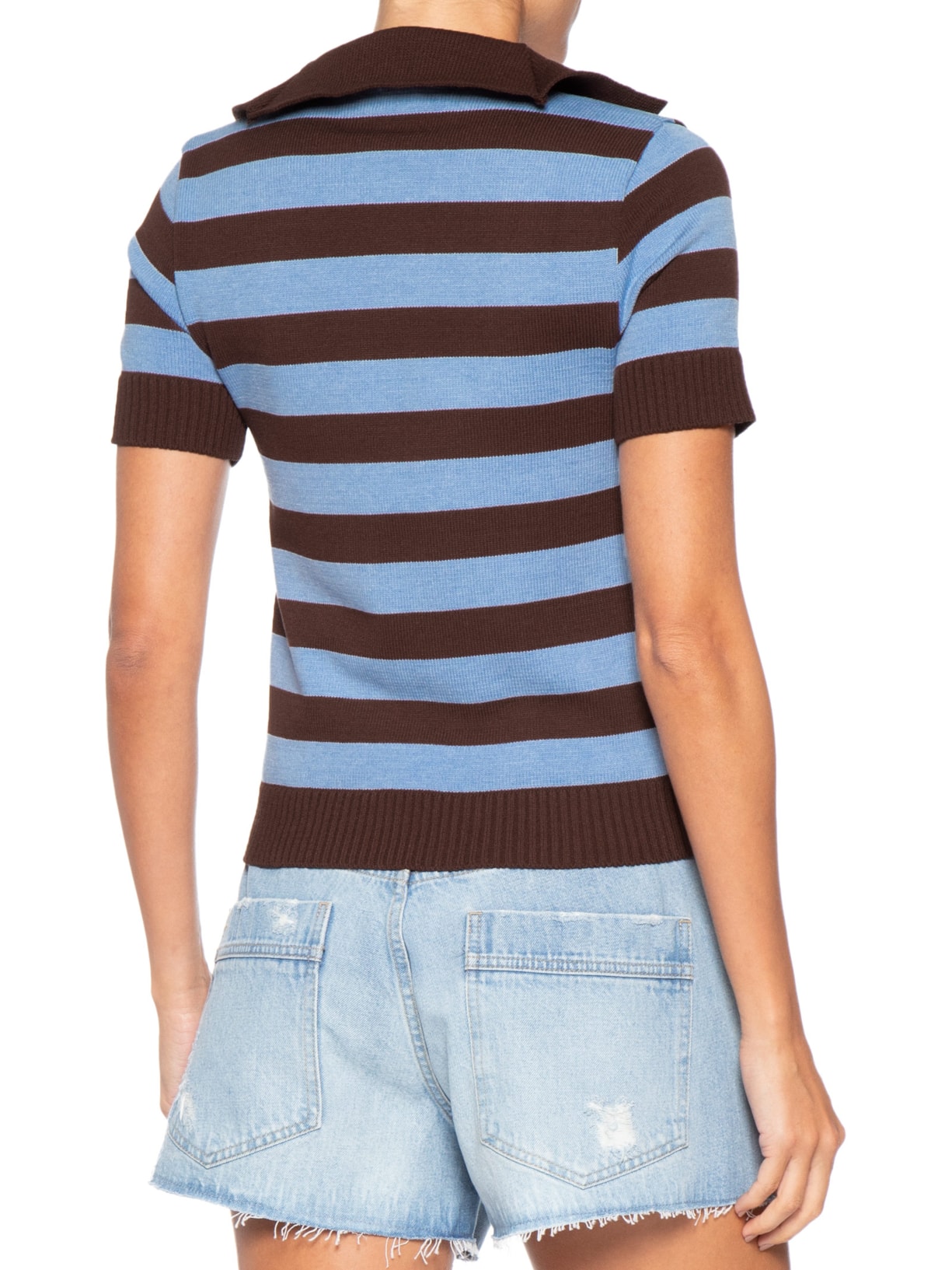 Blusa Feminina Manga Curta Listrada Em Tricot Azul Market 33