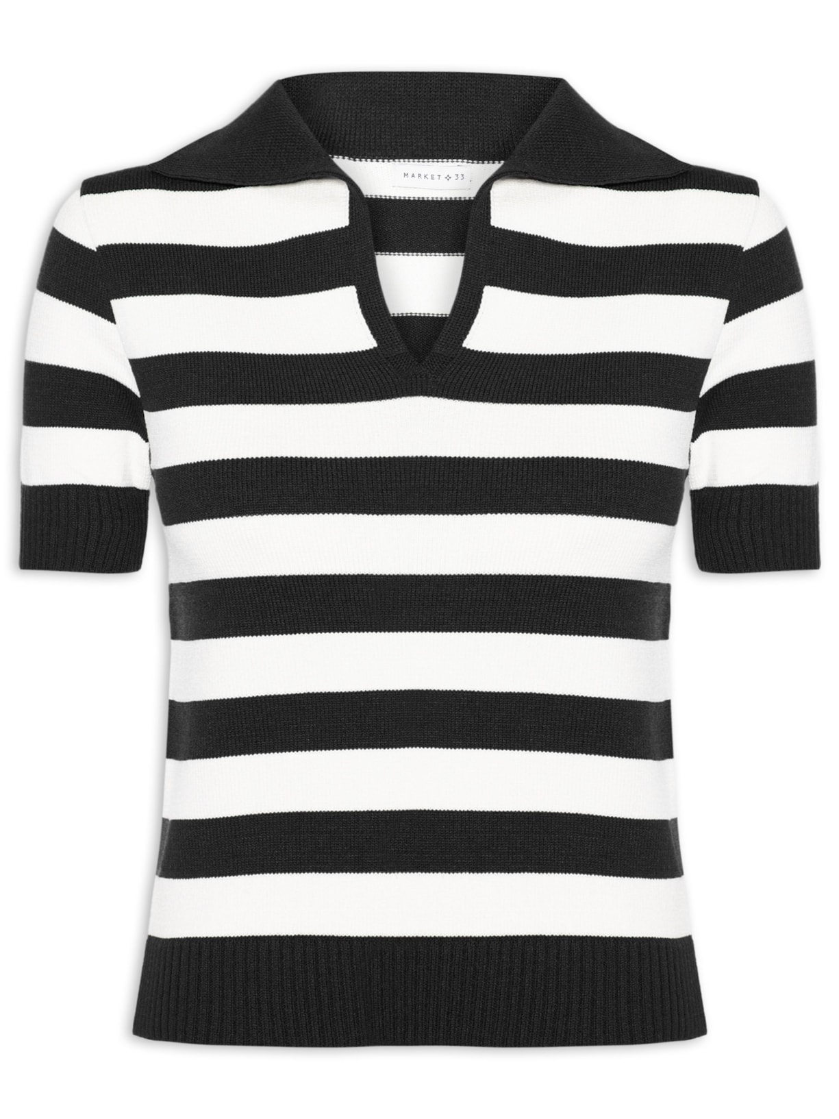 Blusa Feminina Manga Curta Listrada Em Tricot Preto Market 33
