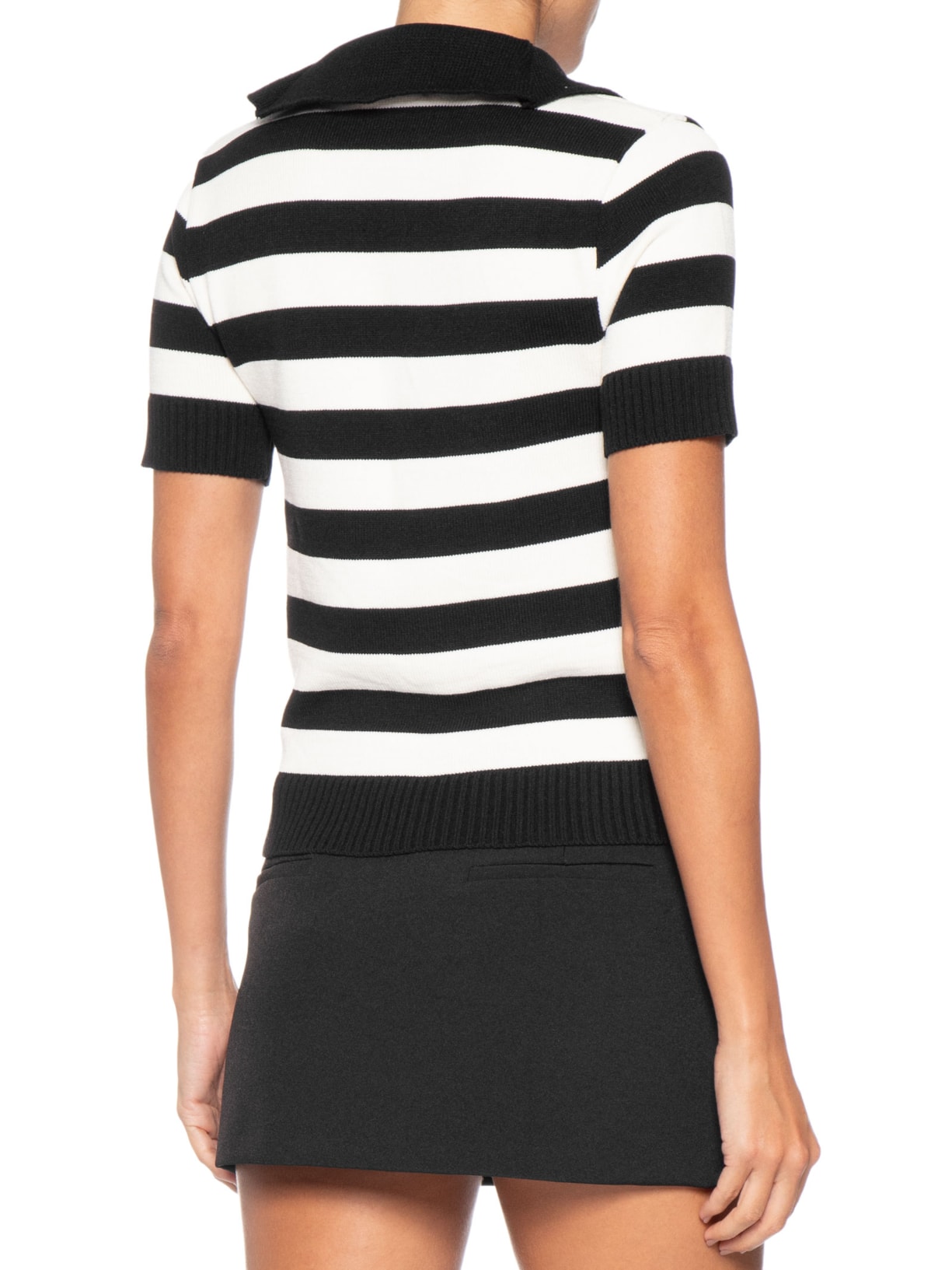 Blusa Feminina Manga Curta Listrada Em Tricot Preto Market 33