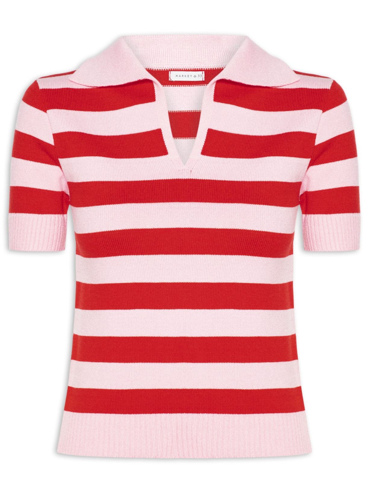 Blusa Feminina Manga Curta Listrada Em Tricot Rosa Market 33