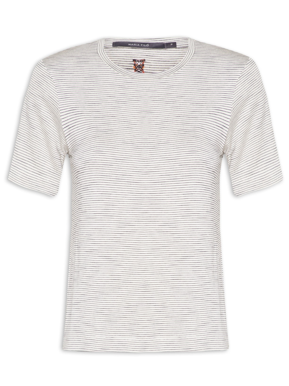 Blusa Feminina Manga Curta Listras Bordado - Branco