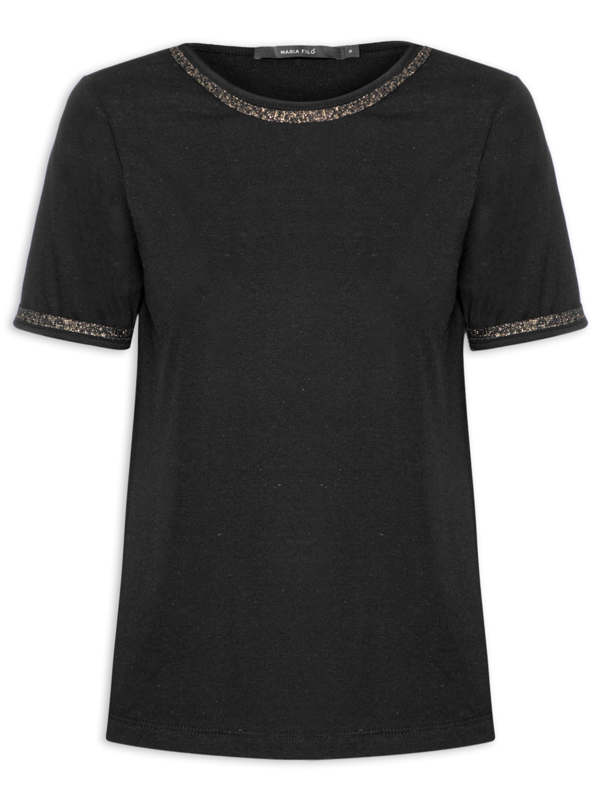 Blusa Feminina Manga Curta Lurex - Preto