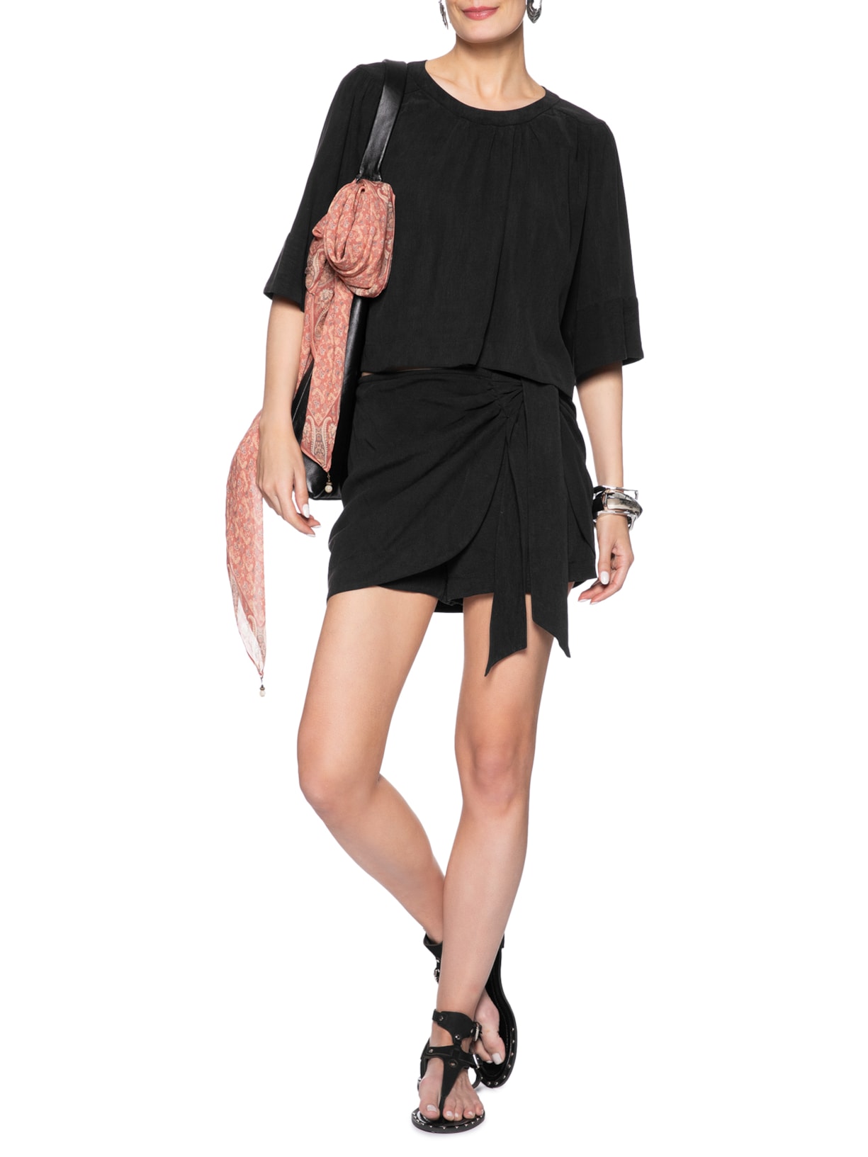 Blusa Feminina Manga Curta Pala Preto Maria Filó