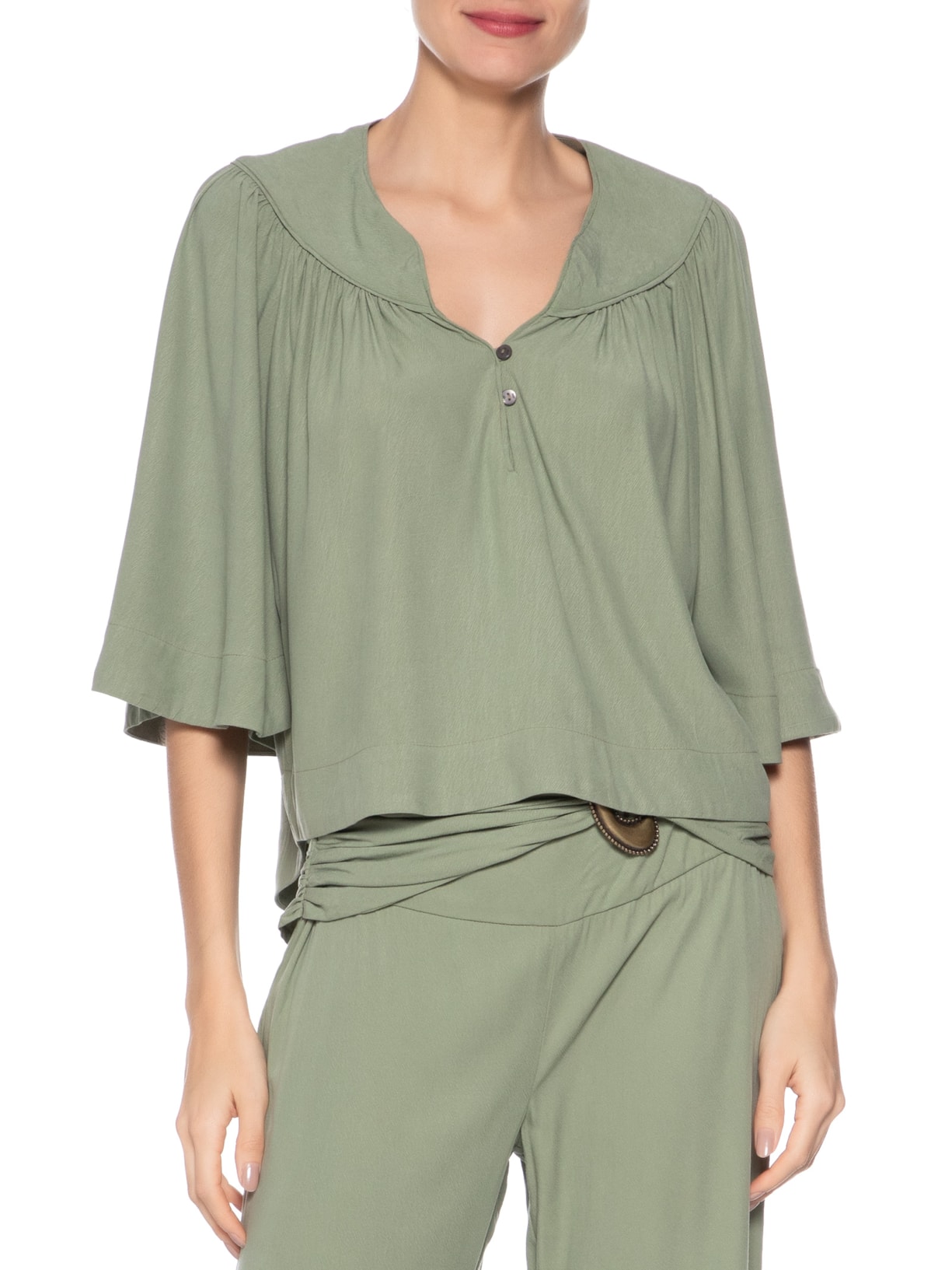 Blusa Feminina Manga Curta Pala Verde Maria Filó