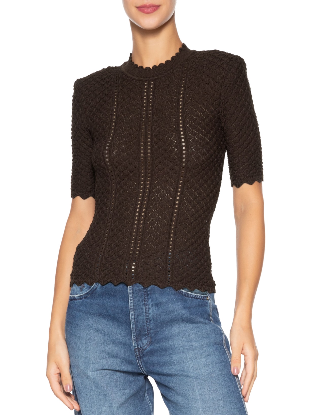 Blusa Feminina Manga Curta Palermo Tree Marrom Bo.bô