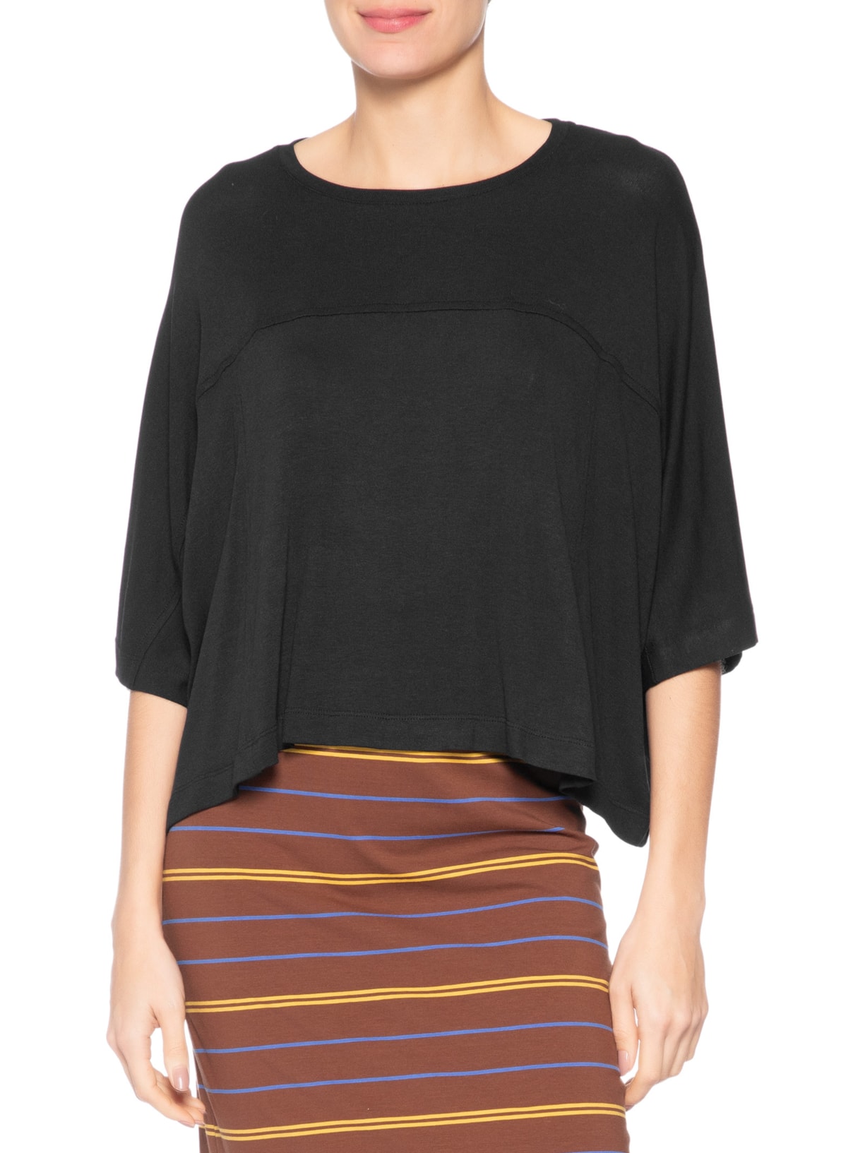 Blusa Feminina Manga Curta Quadradinha Preto Animale
