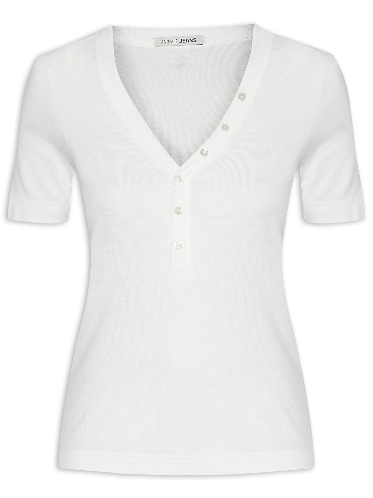 Blusa Feminina Manga Curta Ribana Botões Frontais - Off White