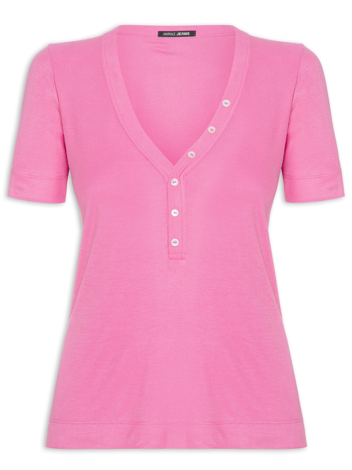 Blusa Feminina Manga Curta Ribana Botões Frontais - Rosa