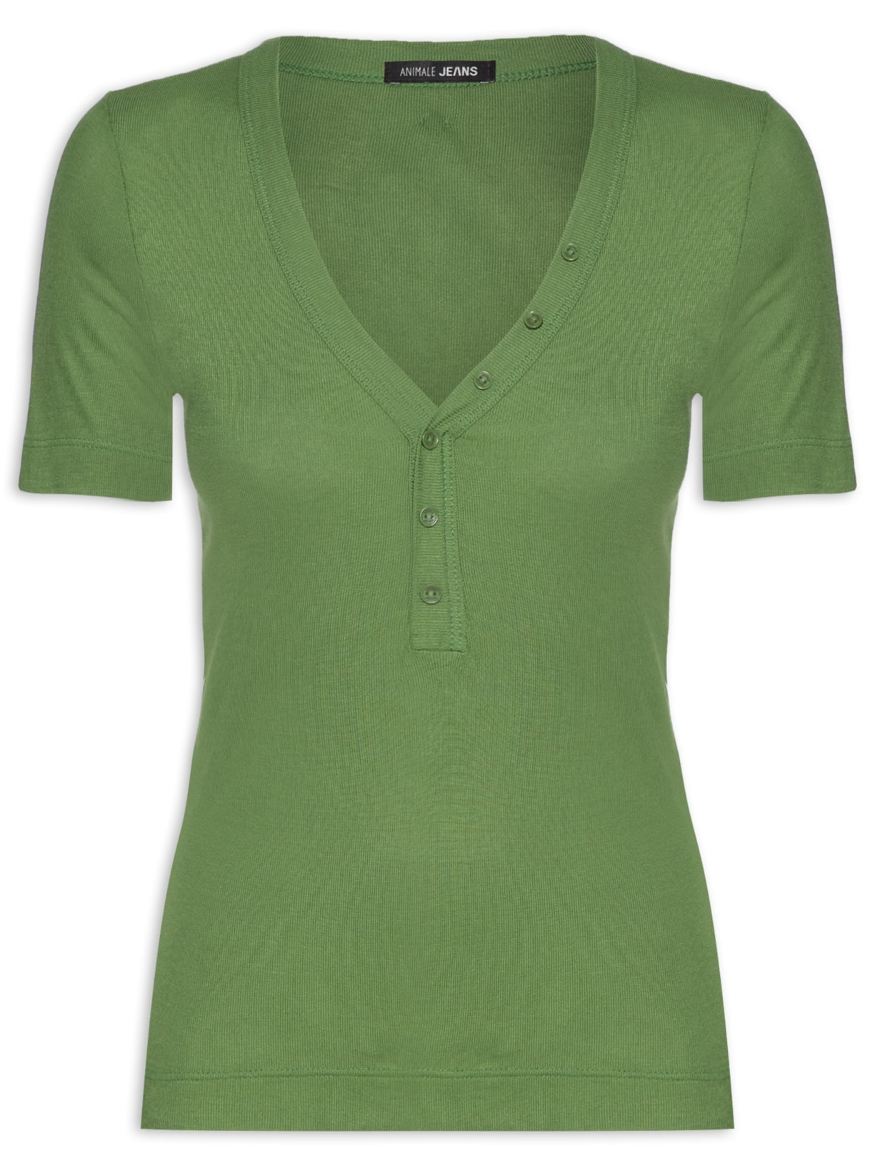 Blusa Feminina Manga Curta Ribana Botões Frontais - Verde