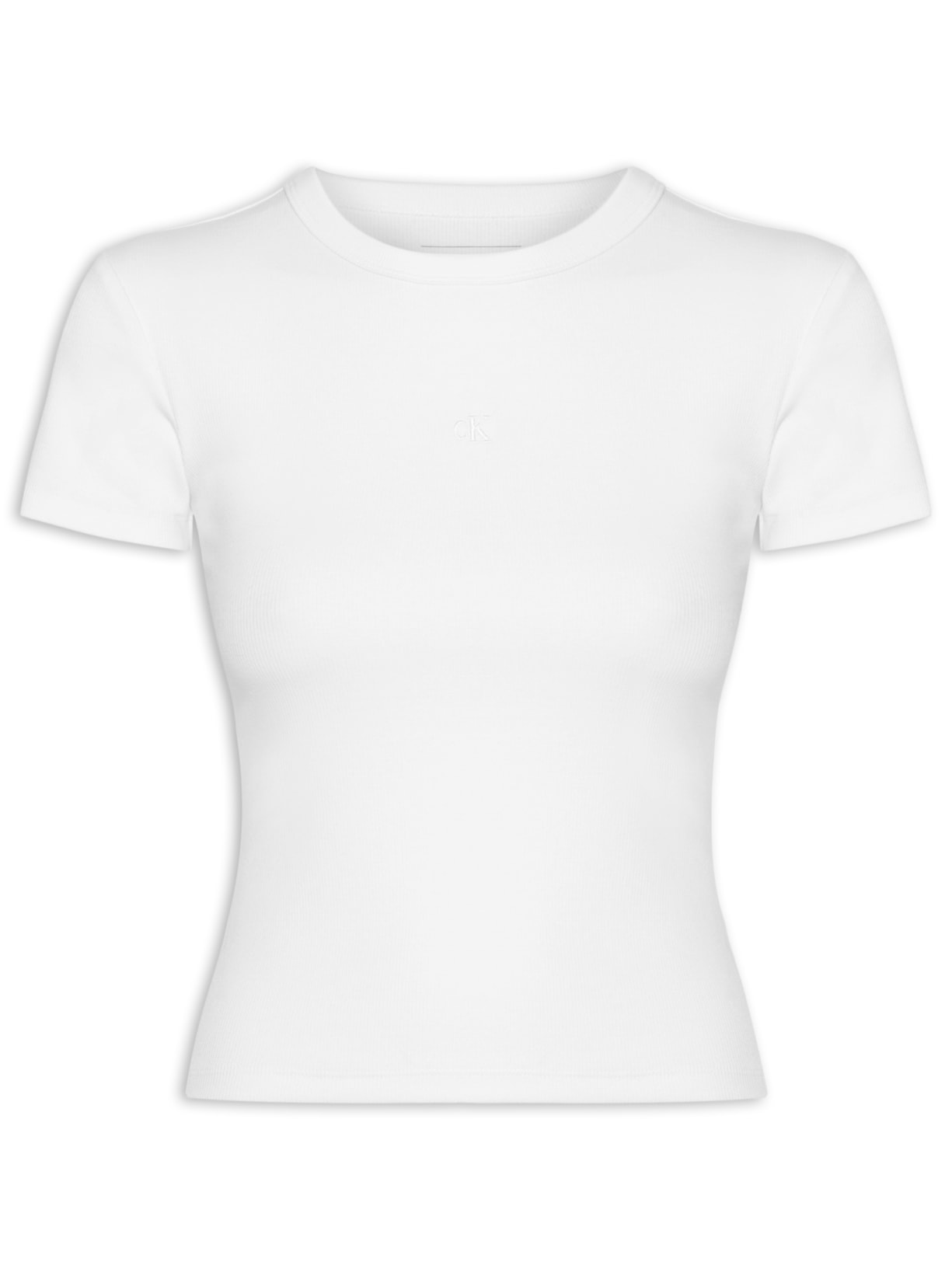 Blusa Feminina Manga Curta Ribana Decote Careca Branco Calvin Klein Jeans