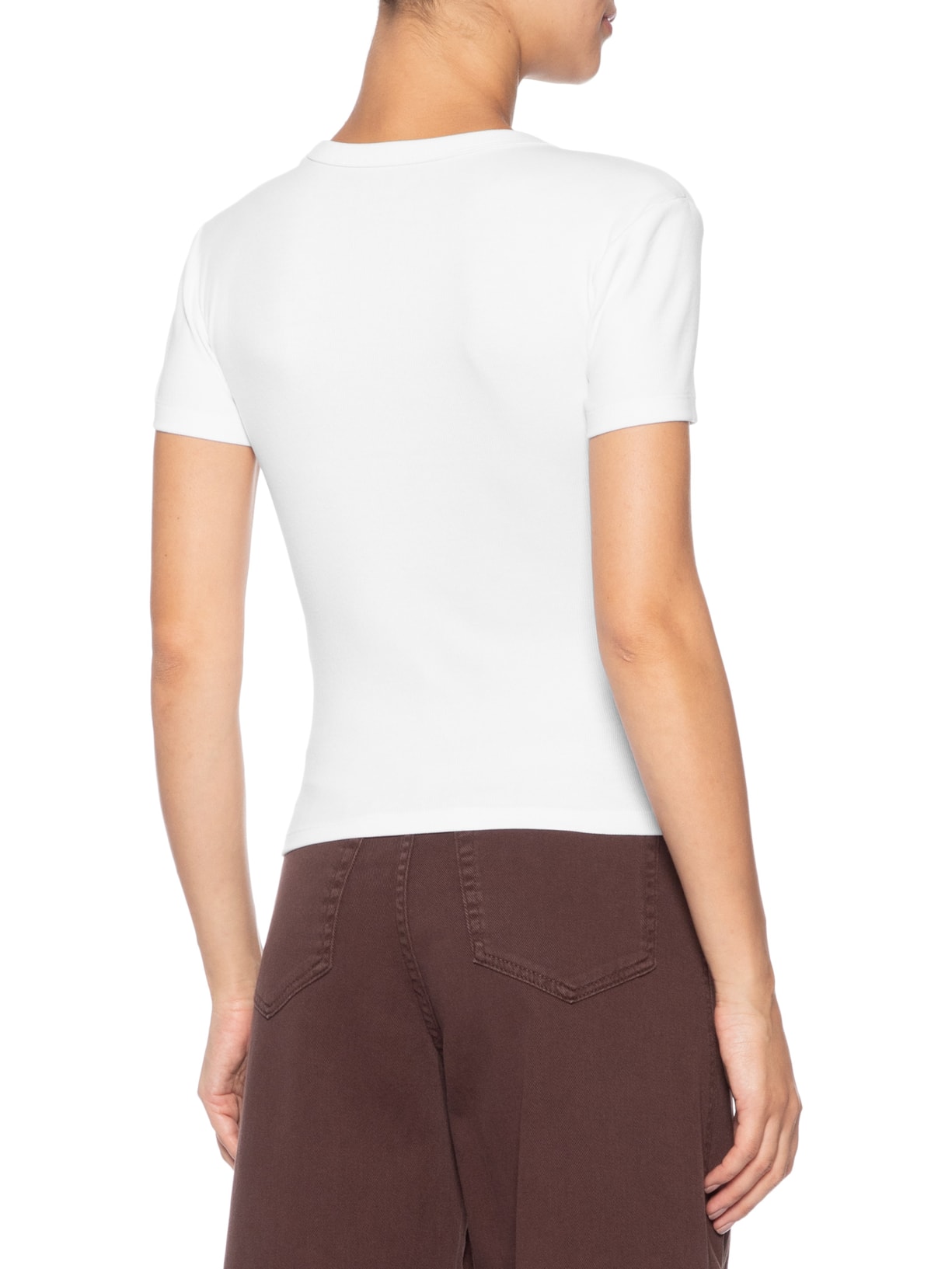 Blusa Feminina Manga Curta Ribana Decote Careca Branco Calvin Klein Jeans
