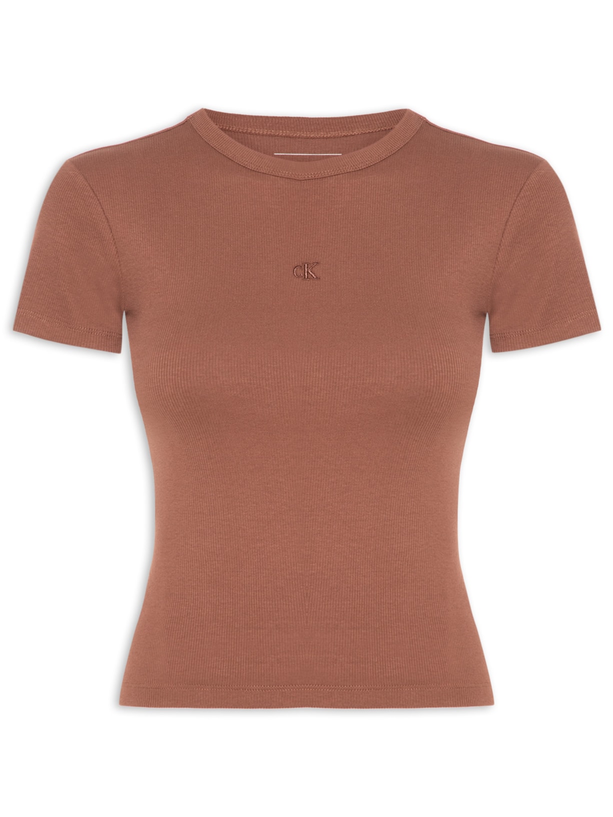 Blusa Feminina Manga Curta Ribana Decote Careca Marrom Calvin Klein Jeans