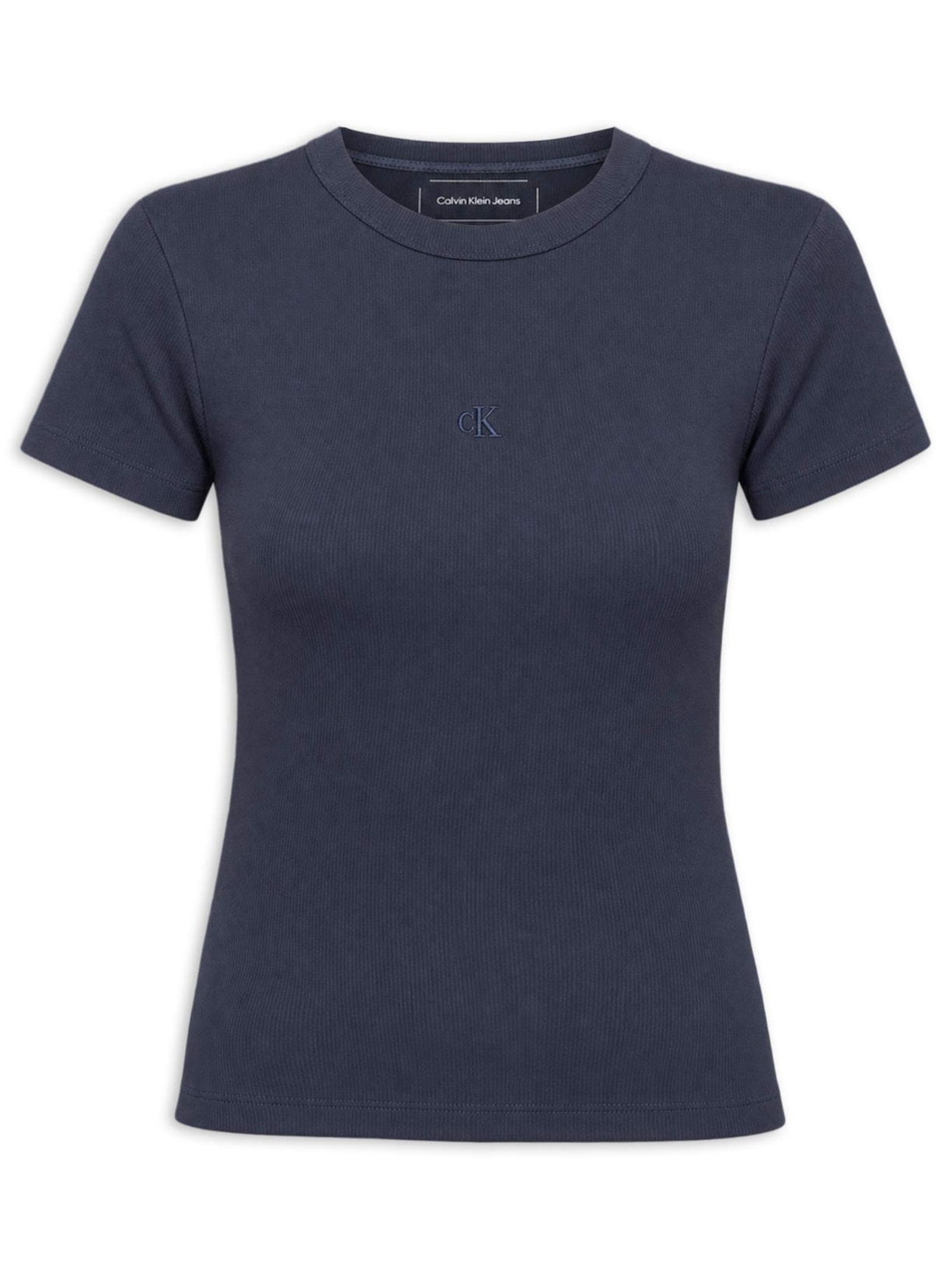 Blusa Feminina Manga Curta Ribana Decote Careca – Azul Calvin Klein Jeans