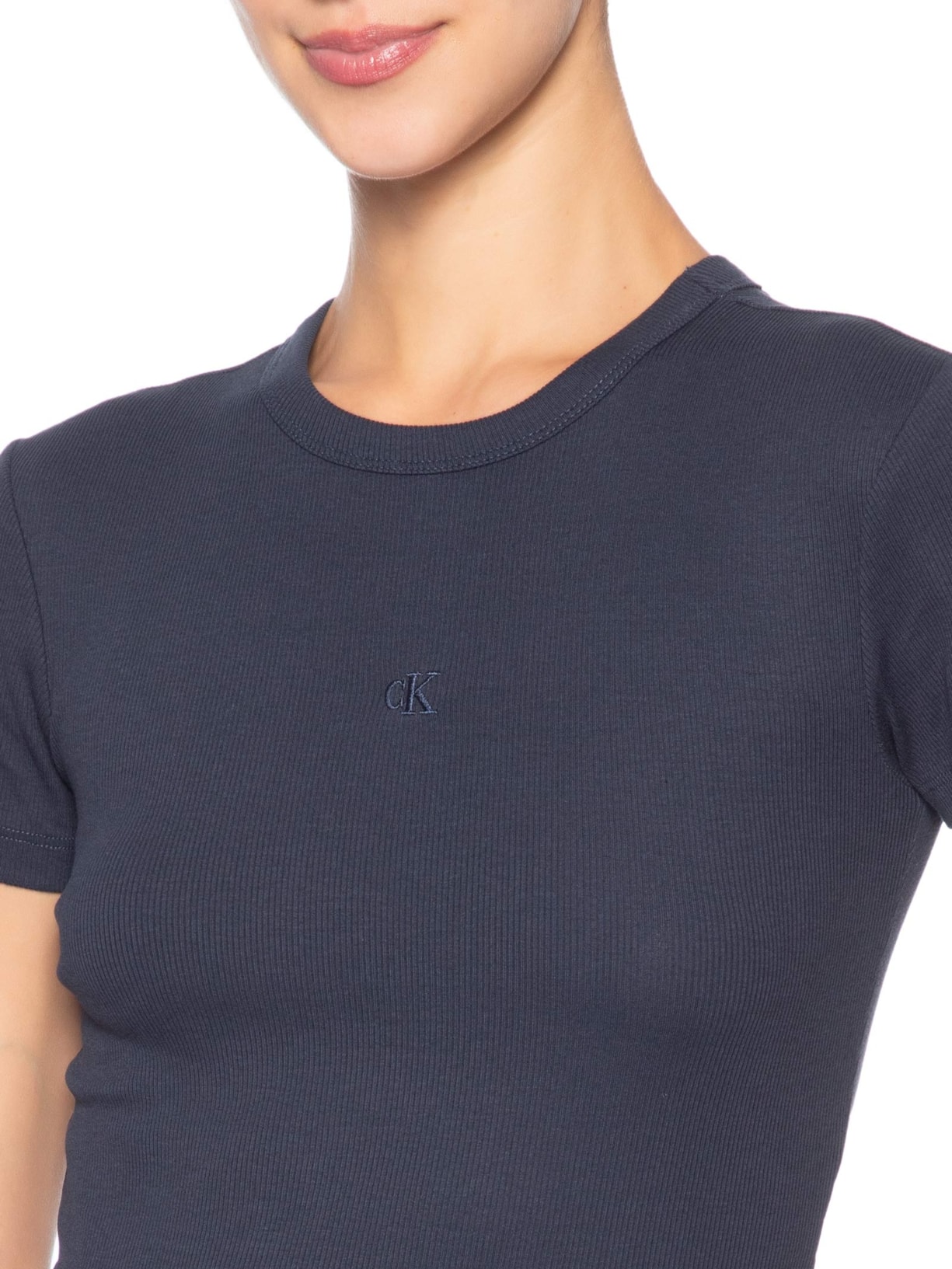 Blusa Feminina Manga Curta Ribana Decote Careca – Azul Calvin Klein Jeans