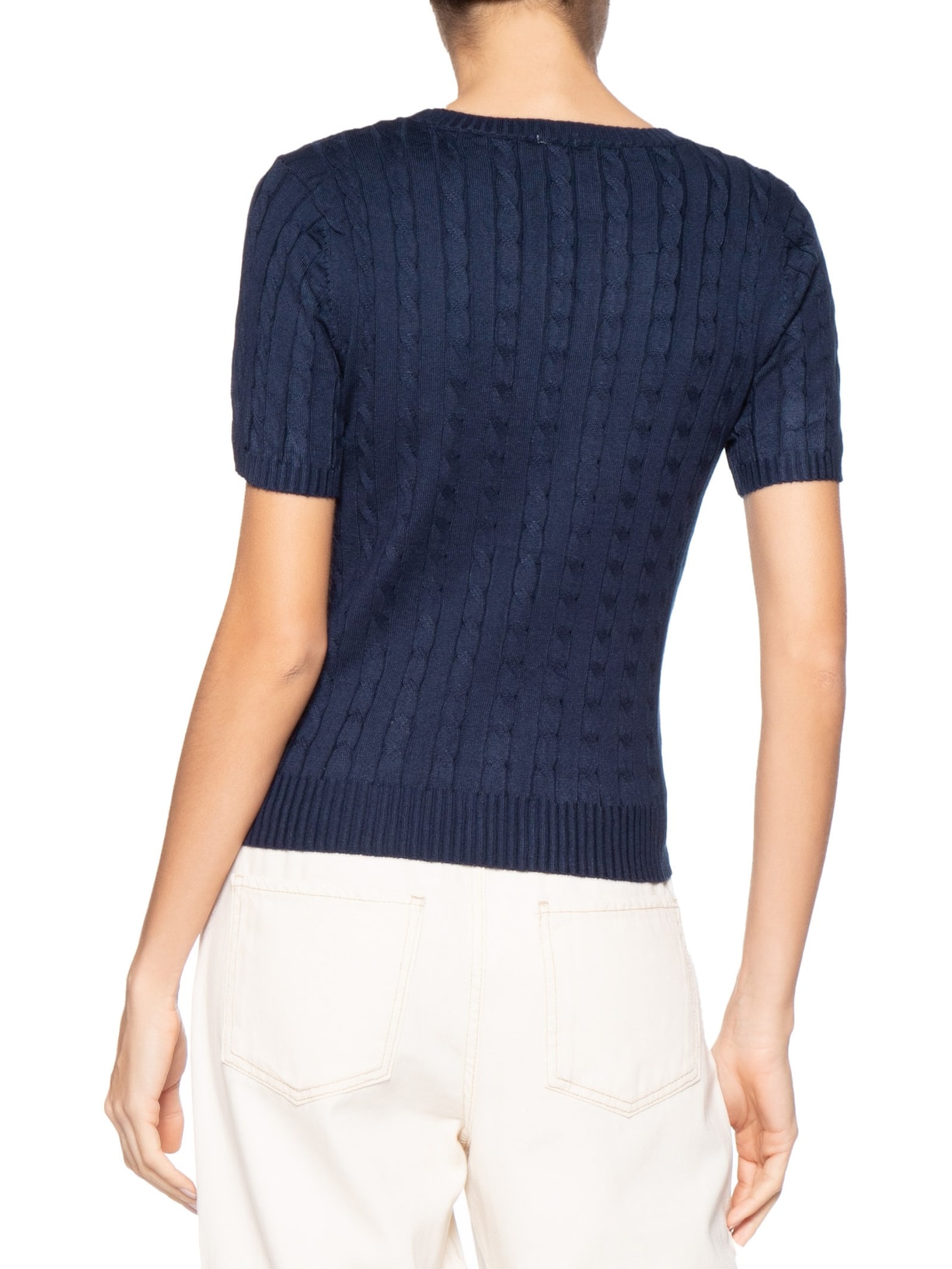 Blusa Feminina Manga Curta Texturizada Azul Basiq
