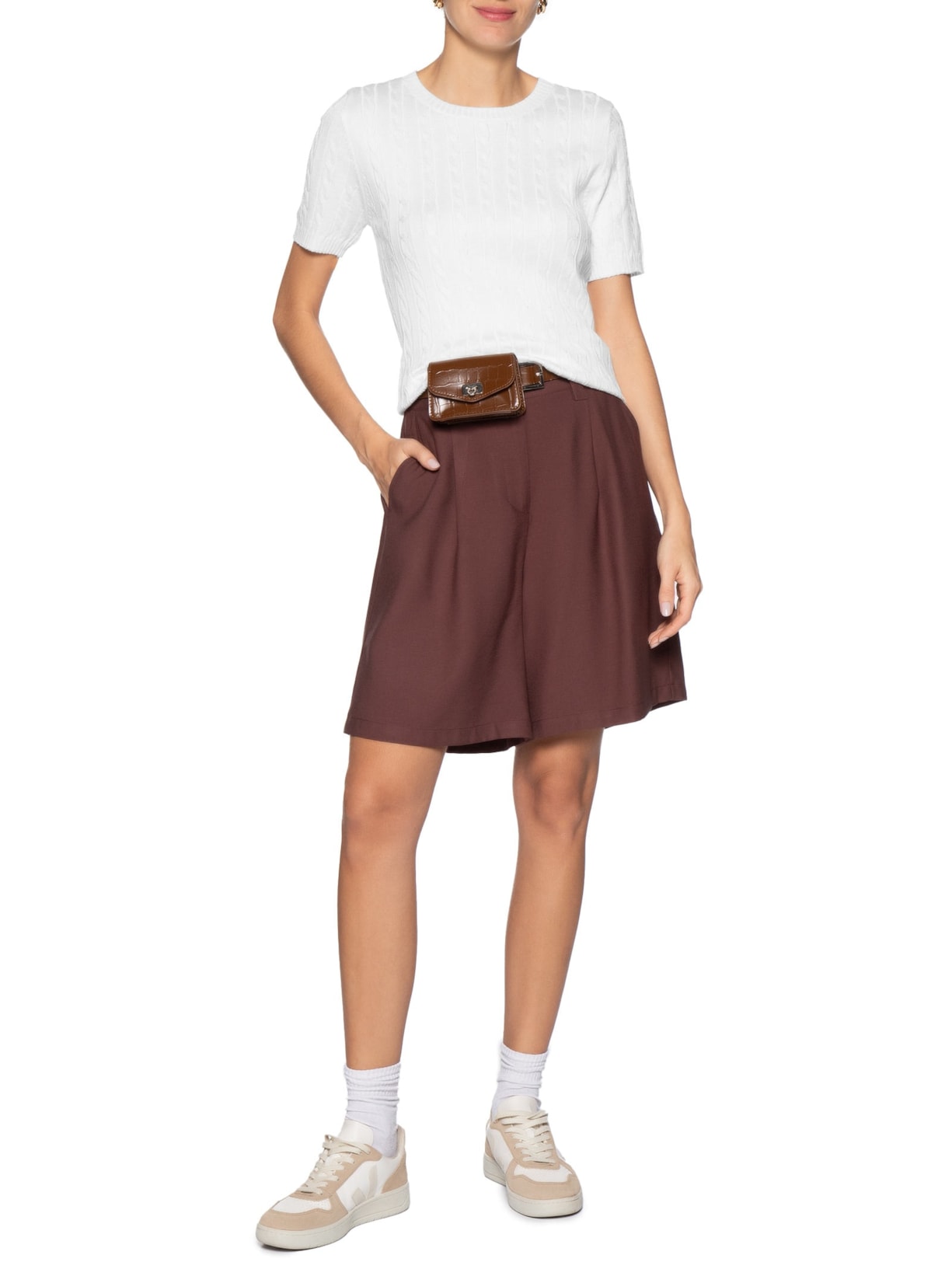 Blusa Feminina Manga Curta Texturizada Branco Basiq