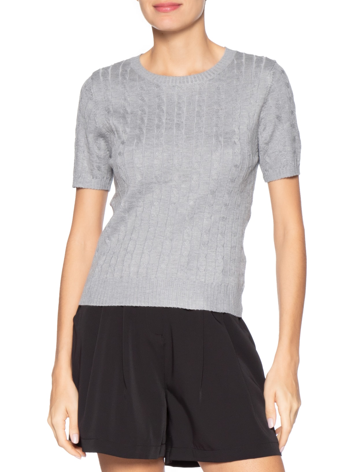 Blusa Feminina Manga Curta Texturizada Cinza Basiq