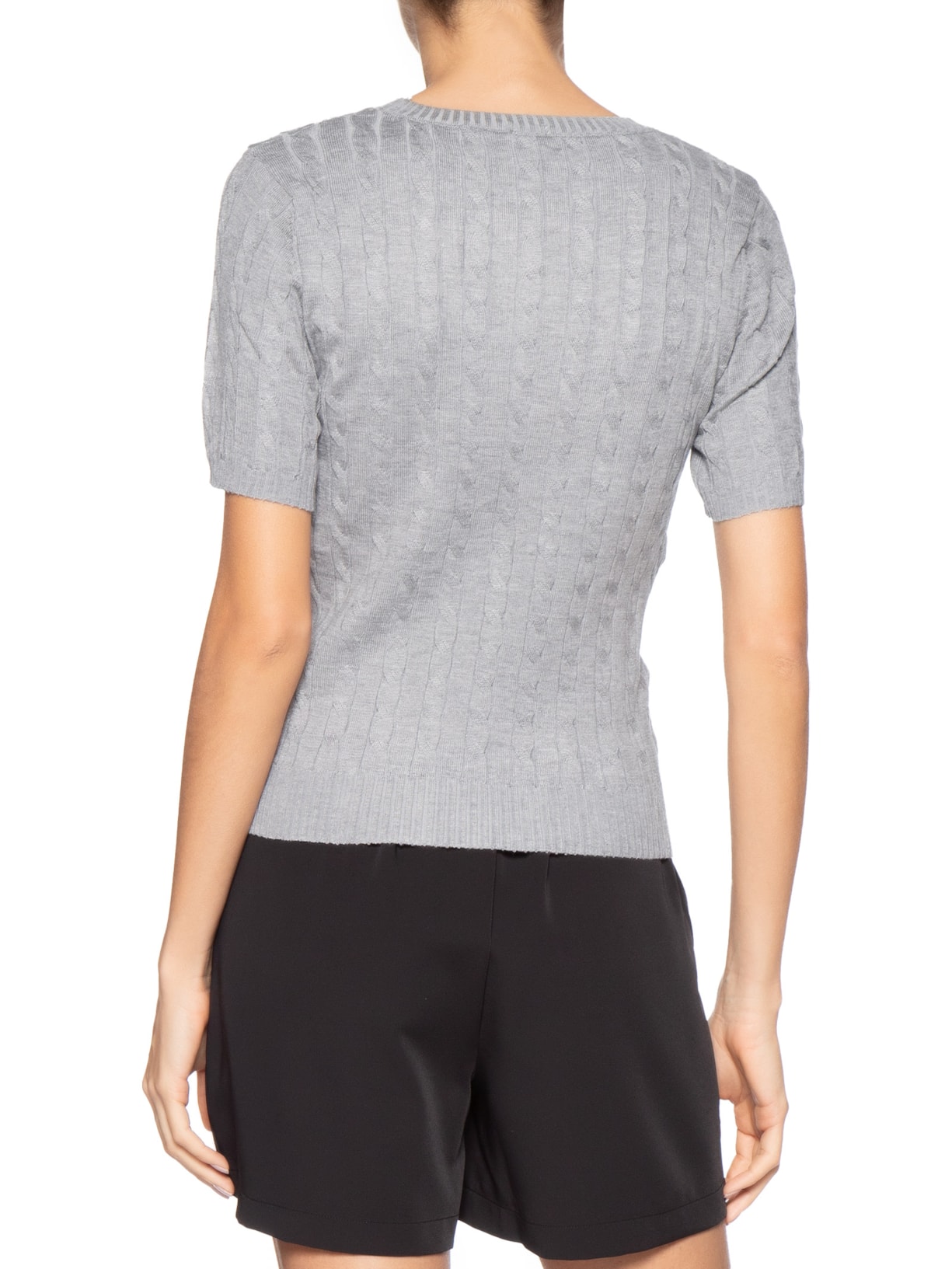Blusa Feminina Manga Curta Texturizada Cinza Basiq