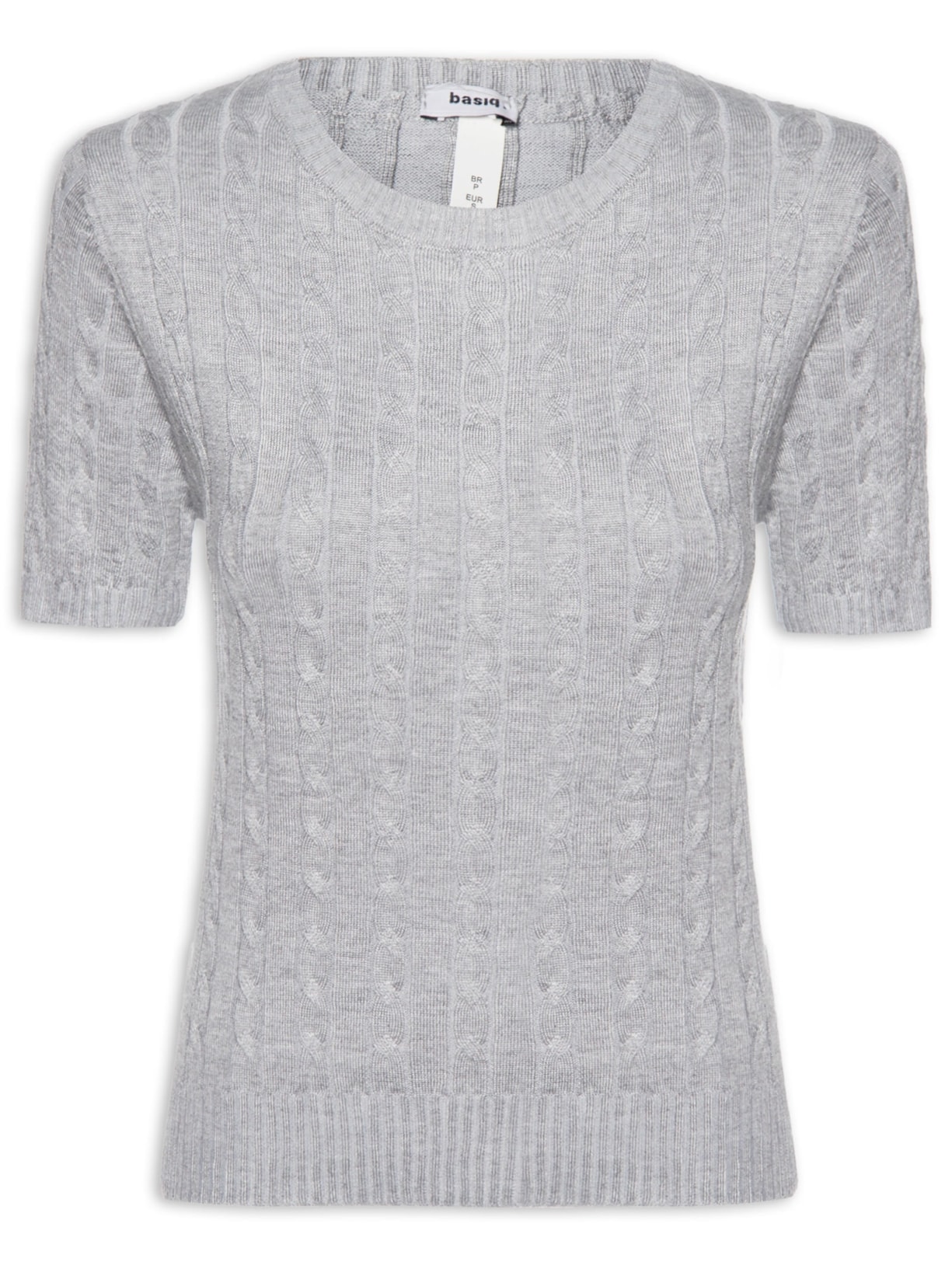 Blusa Feminina Manga Curta Texturizada Cinza Basiq
