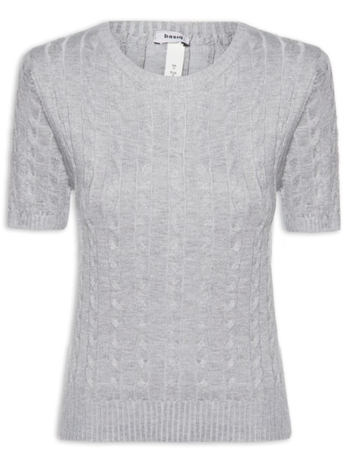 Blusa Feminina Manga Curta Texturizada - Cinza