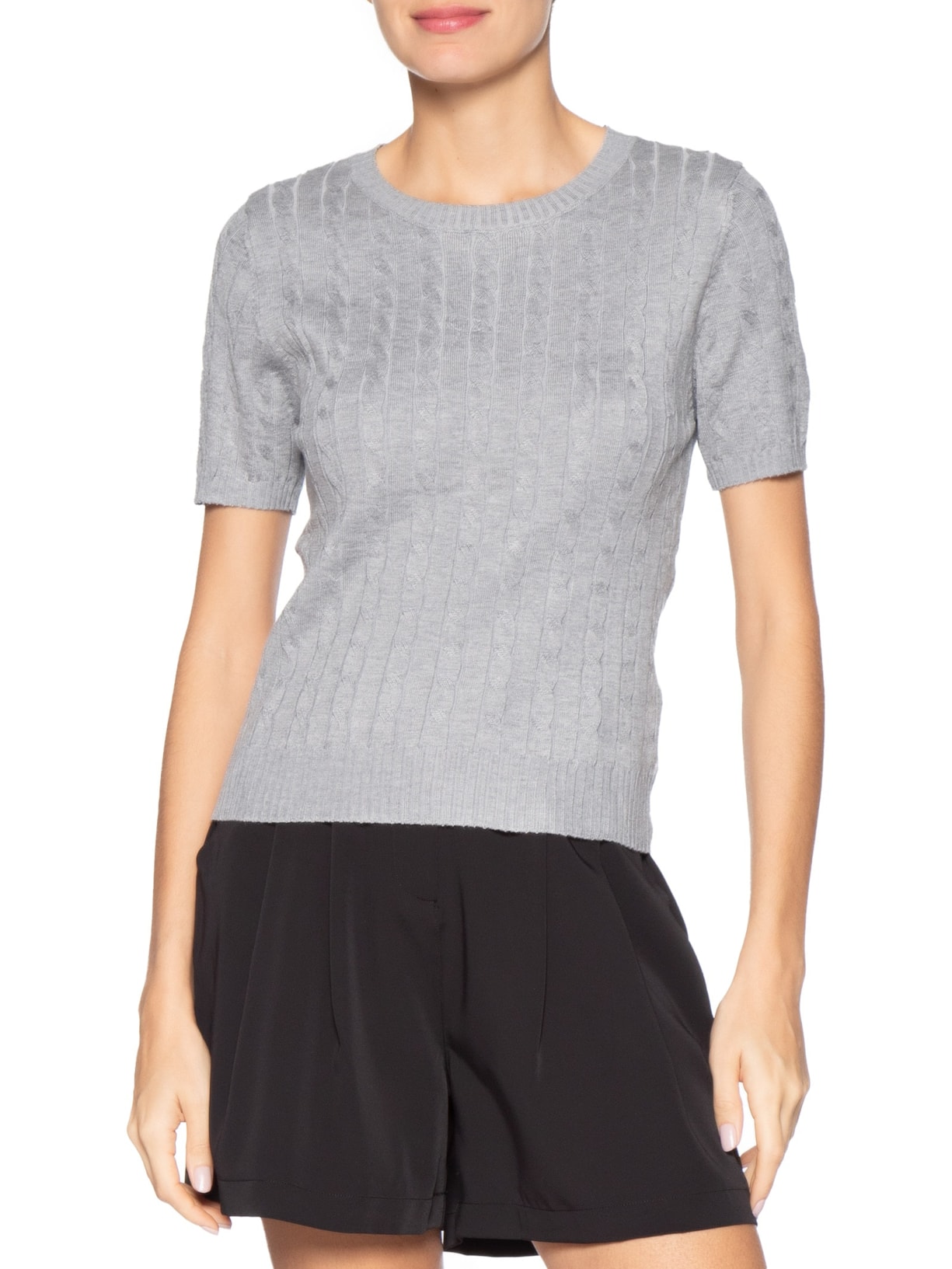 Blusa Feminina Manga Curta Texturizada Cinza Basiq