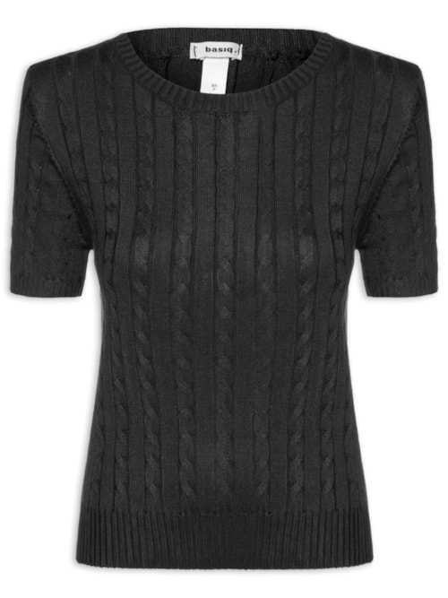 Blusa Feminina Manga Curta Texturizada - Preto