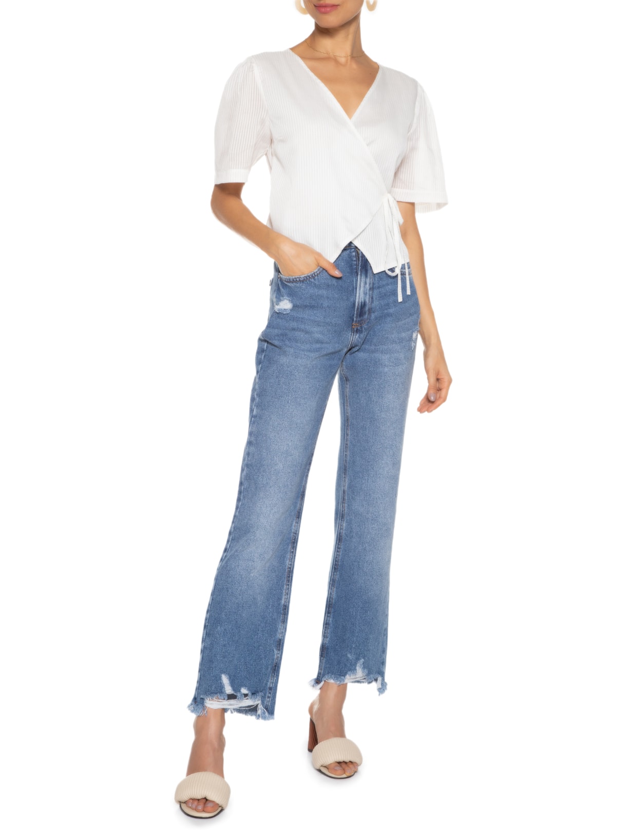 Blusa Feminina Manga Curta Transpasse Off White '2Essential