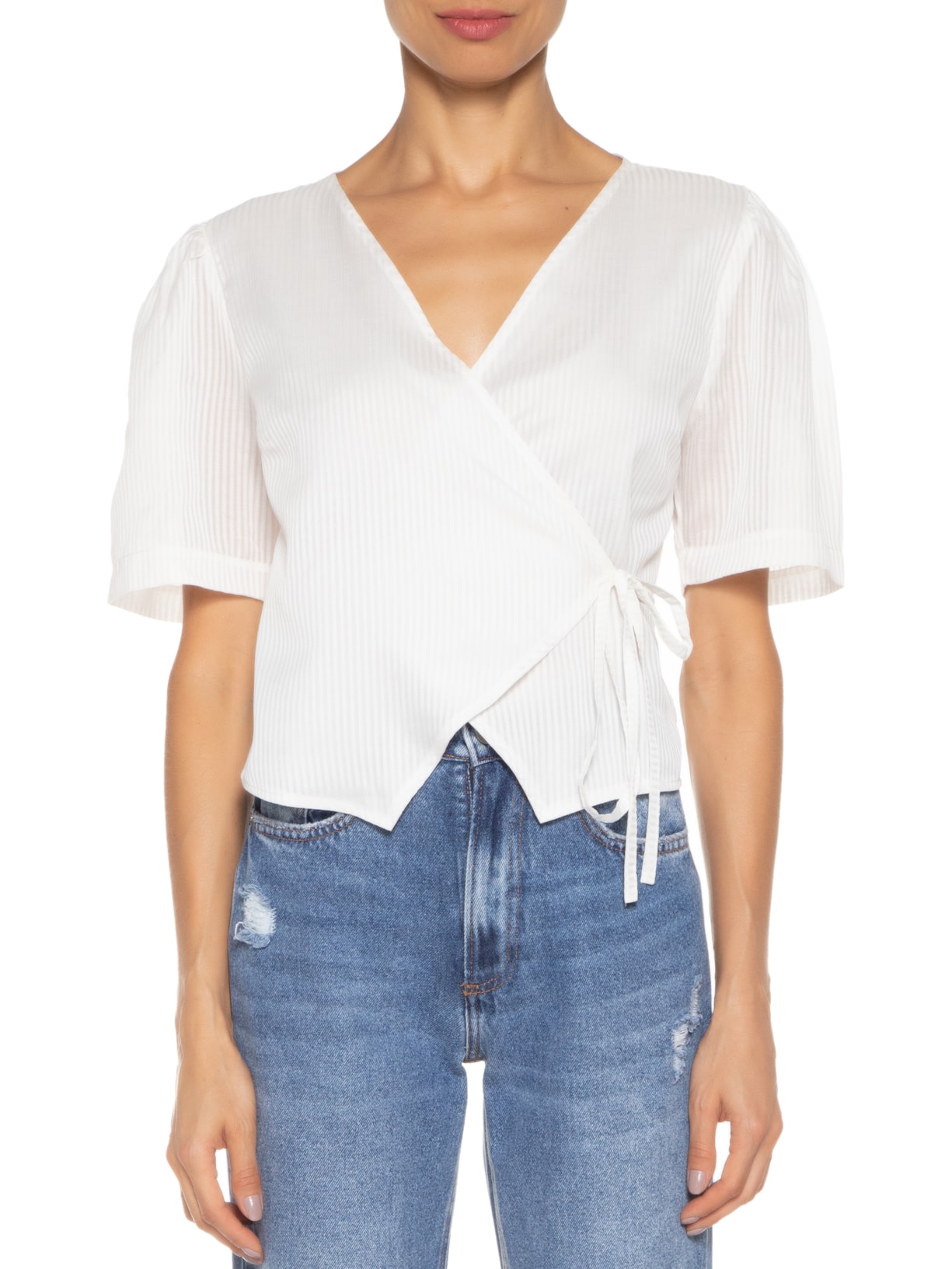 Blusa Feminina Manga Curta Transpasse Off White '2Essential
