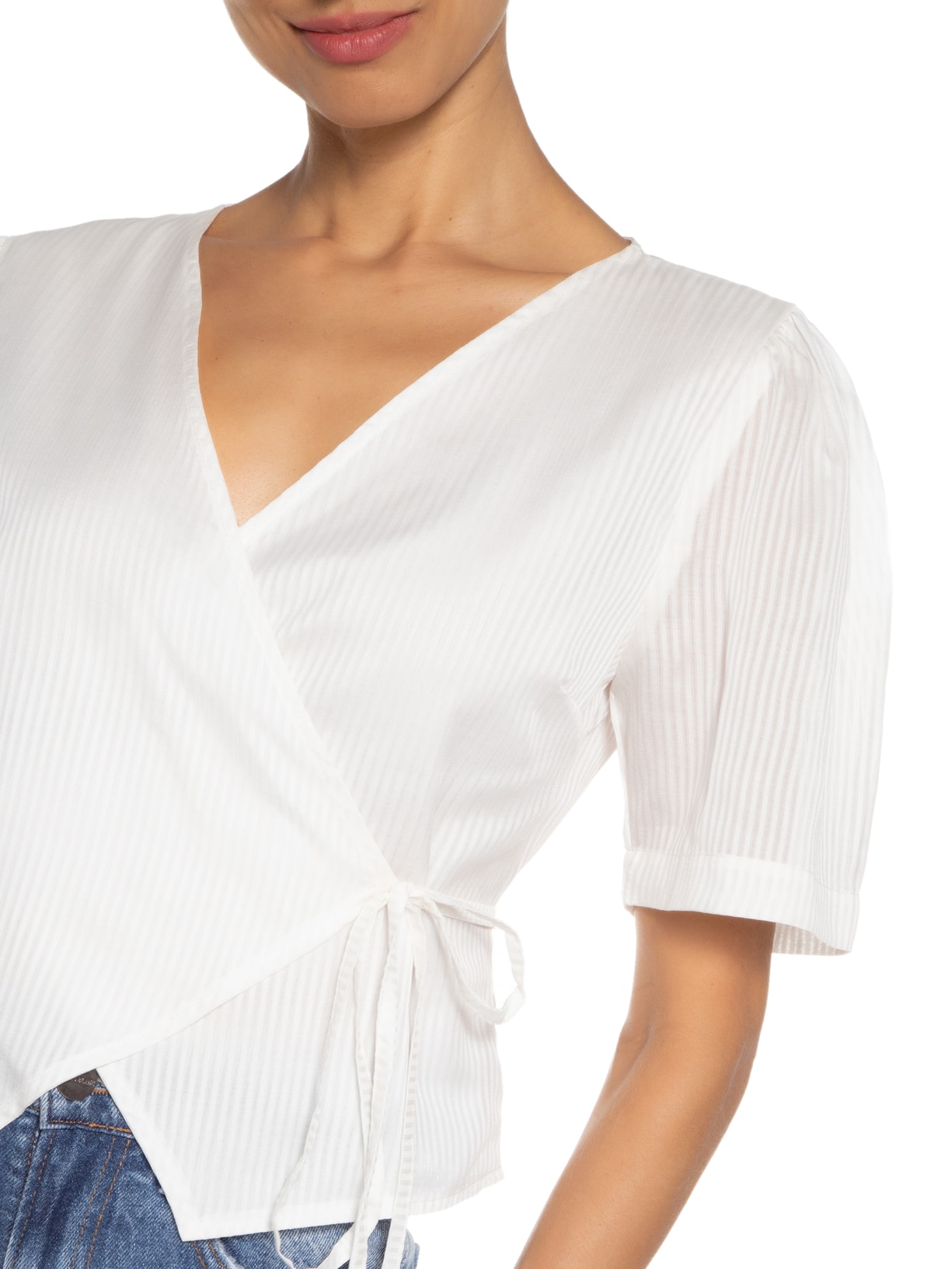 Blusa Feminina Manga Curta Transpasse Off White '2Essential