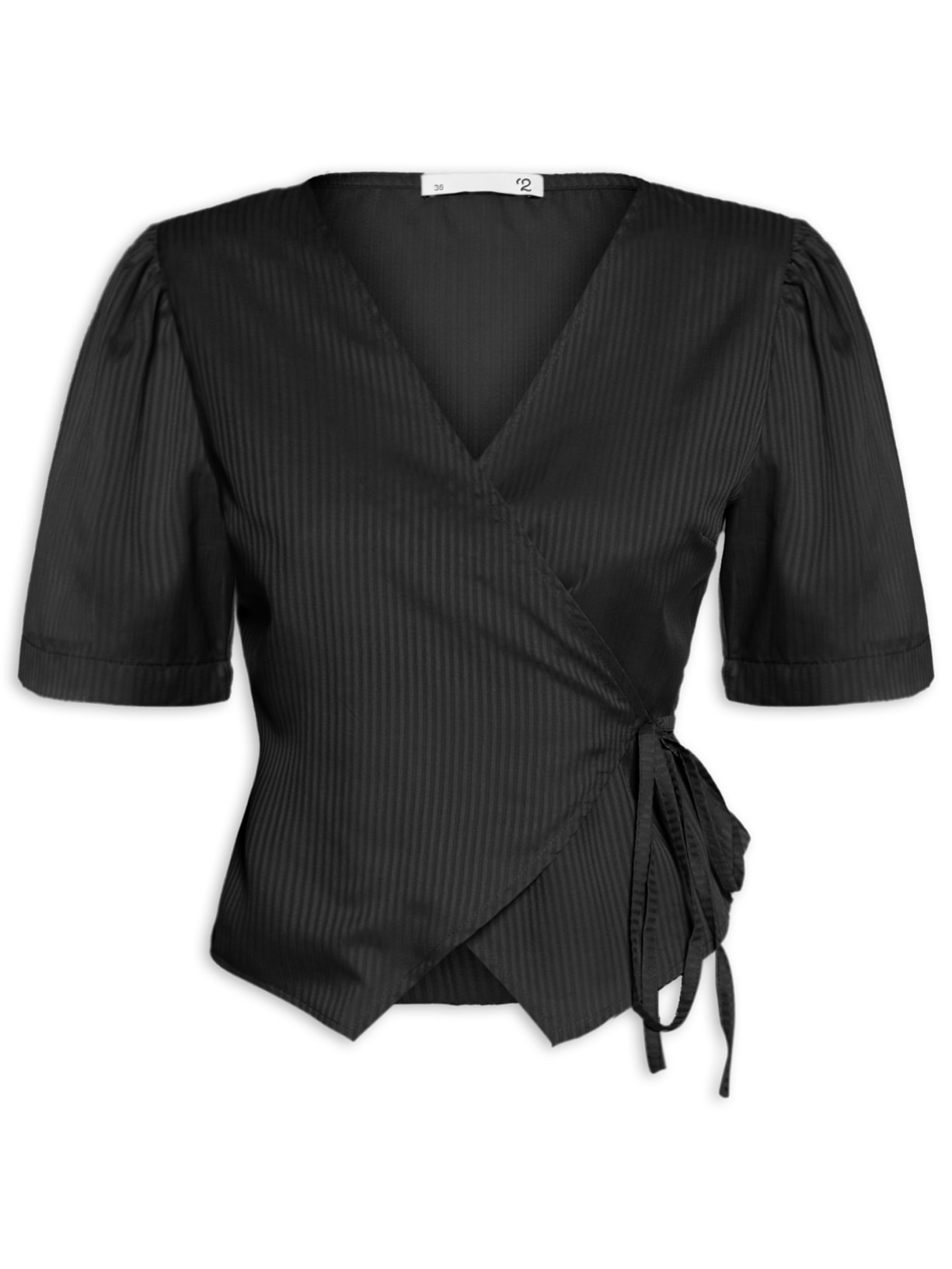Blusa Feminina Manga Curta Transpasse - Preto