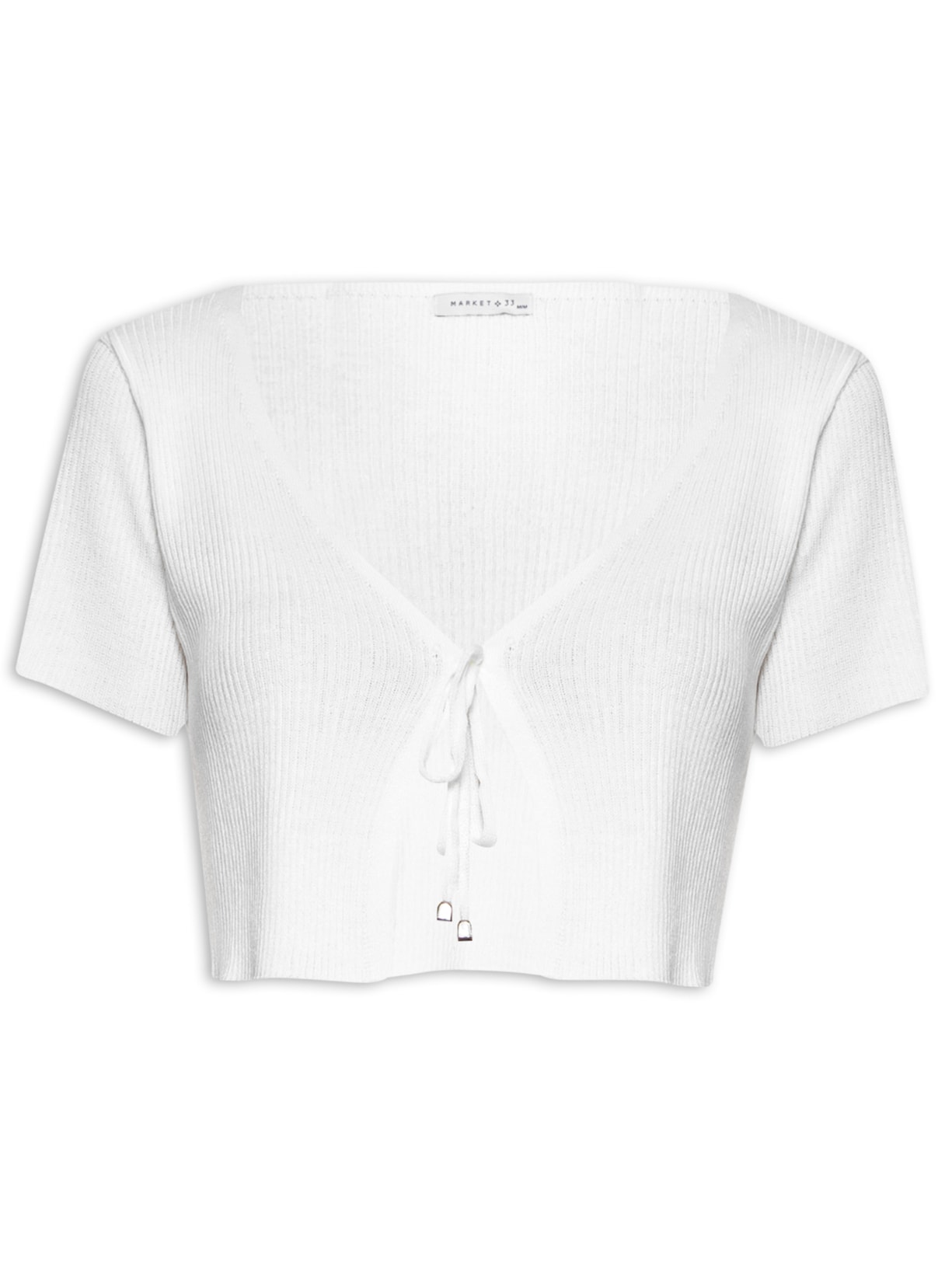 Blusa Feminina Manga Curta Tricot Com Amarração Central - Off White