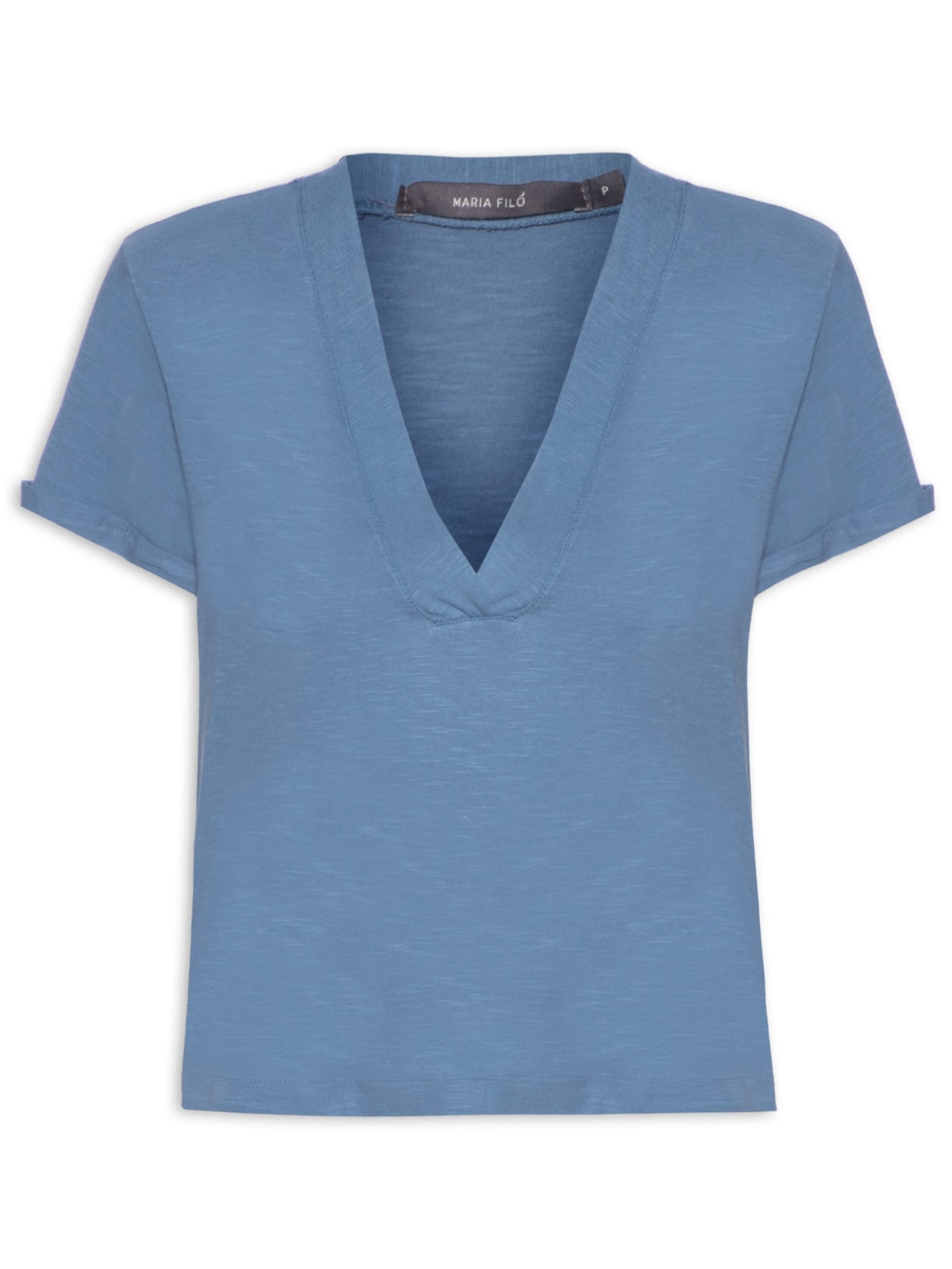 Blusa Feminina Manga Dobrada Fenda - Azul