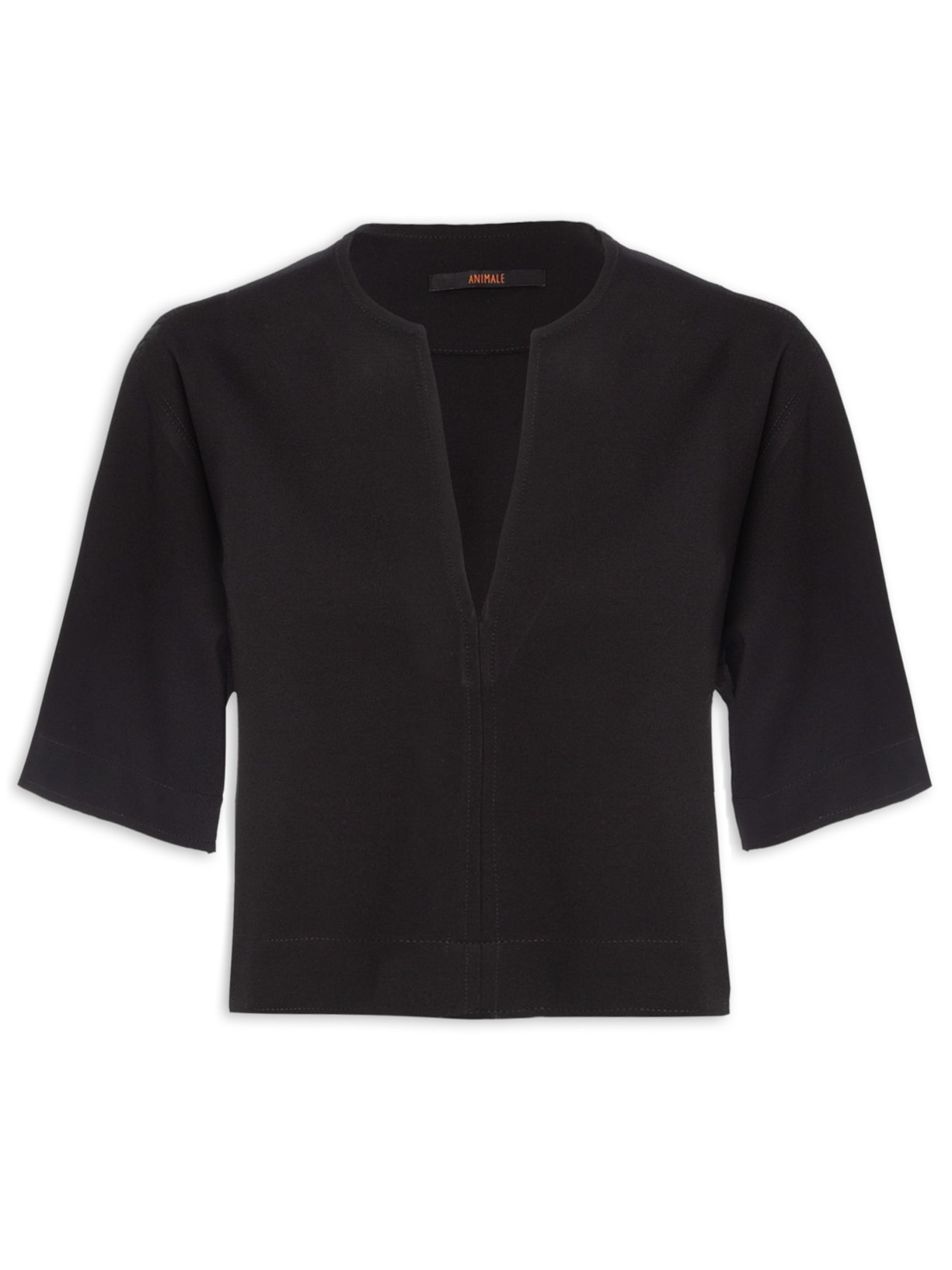 Blusa Feminina Manga Gola V Malha Estruturada – Preto