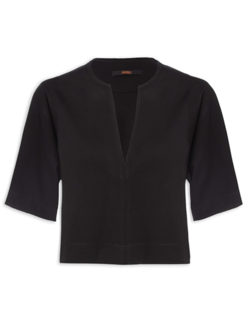 Blusa Feminina Manga Gola V Malha Estruturada – Preto