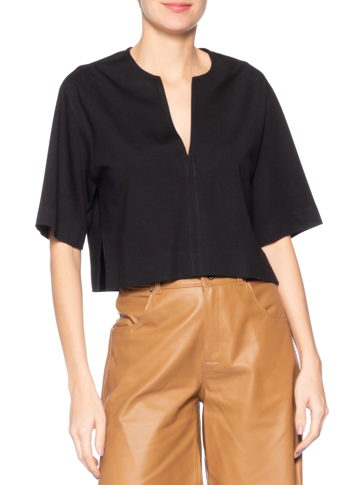 Blusa Feminina Manga Gola V Malha Estruturada – Preto Animale