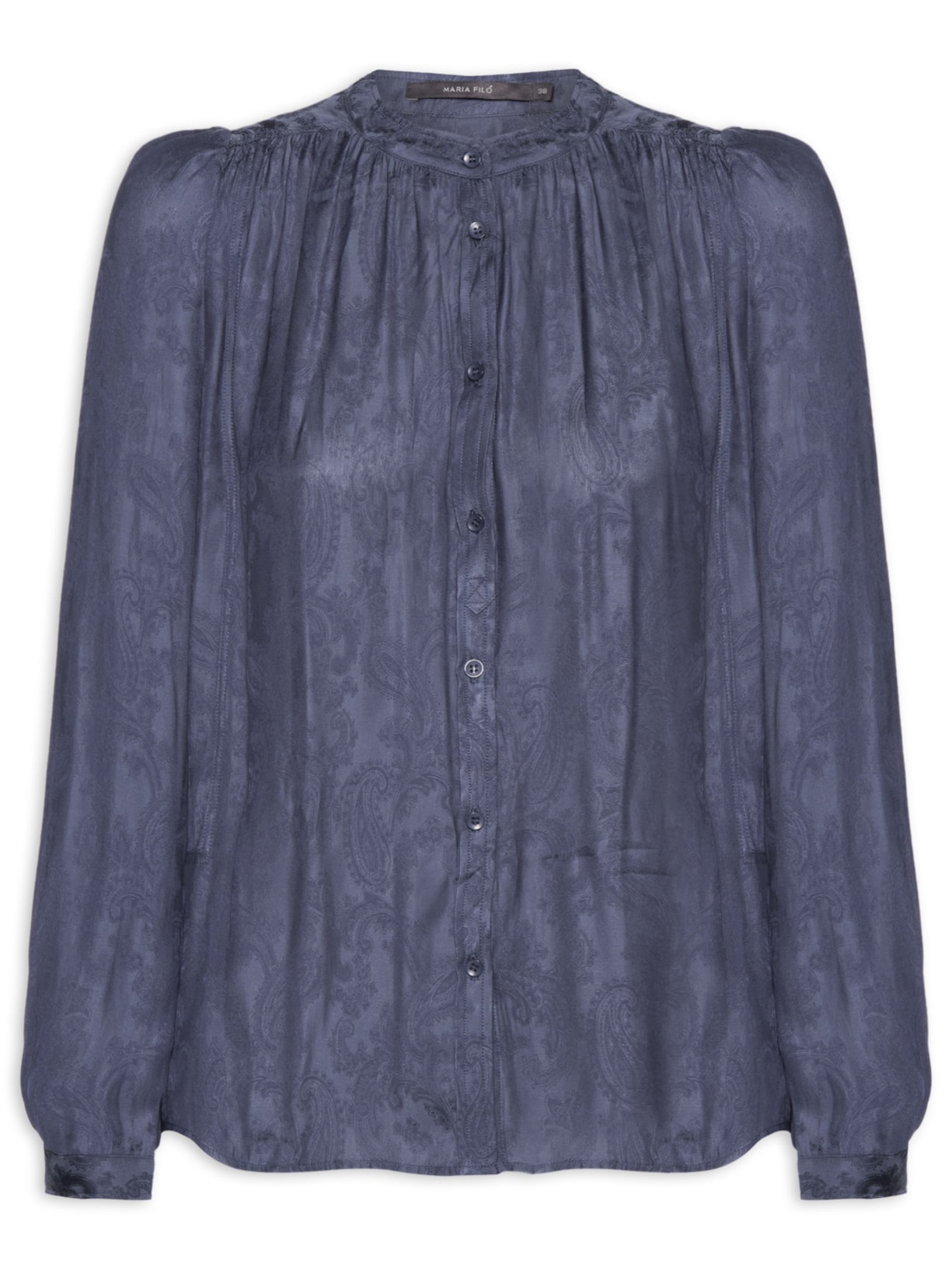 Blusa Feminina Manga Jacquard Cachemiere Azul Maria Filó