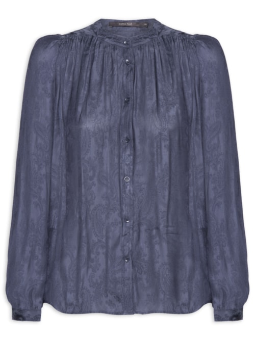 Blusa Feminina Manga Jacquard Cachemiere - Azul