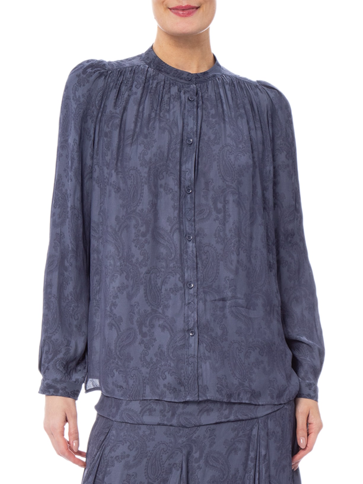 Blusa Feminina Manga Jacquard Cachemiere Azul Maria Filó