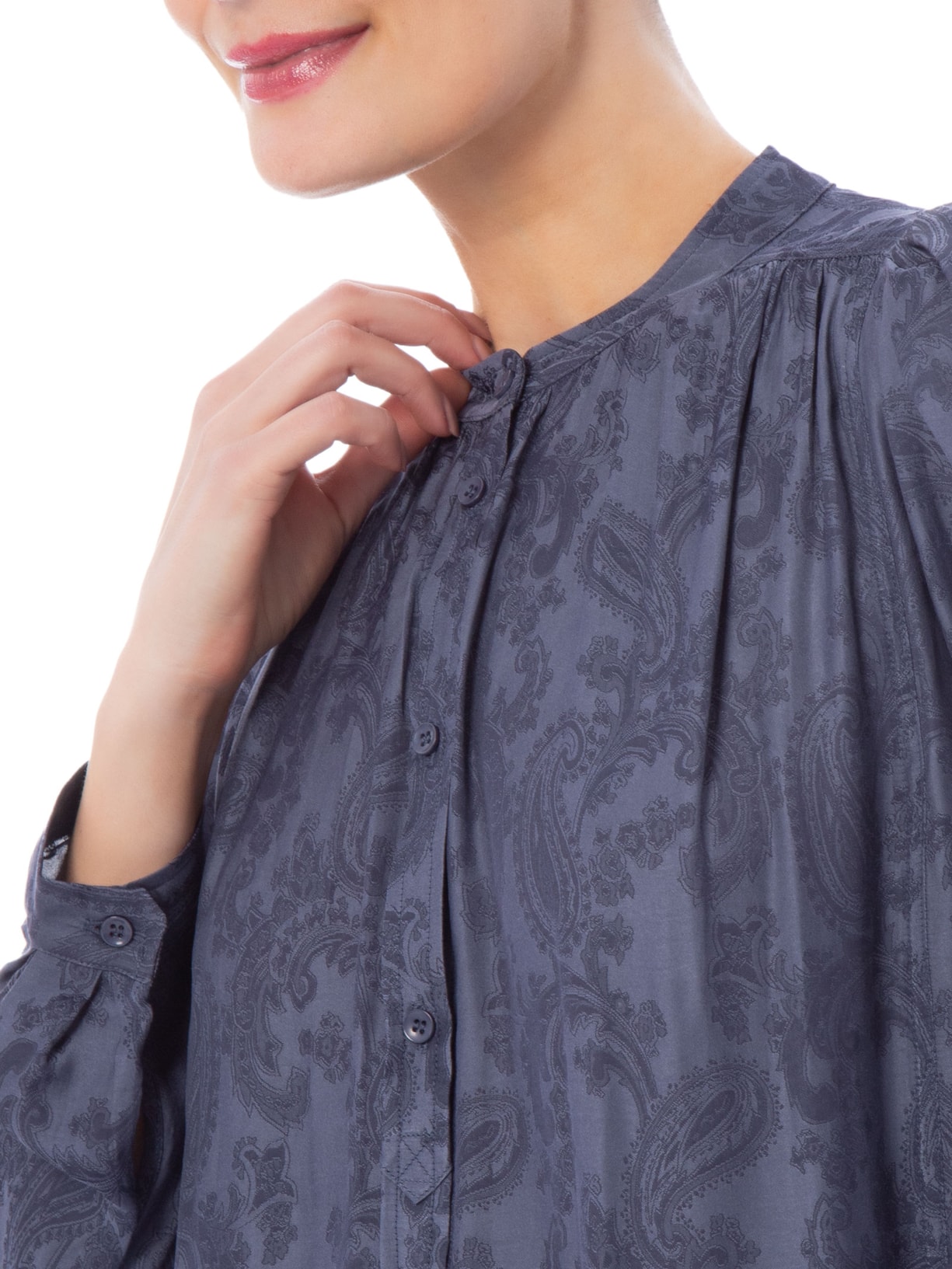 Blusa Feminina Manga Jacquard Cachemiere Azul Maria Filó