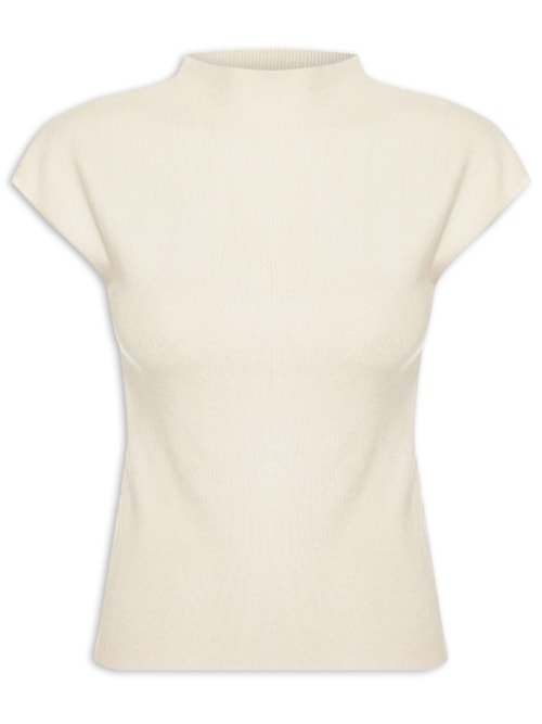 Blusa Feminina Manga Japonesa Em Tricot - Bege
