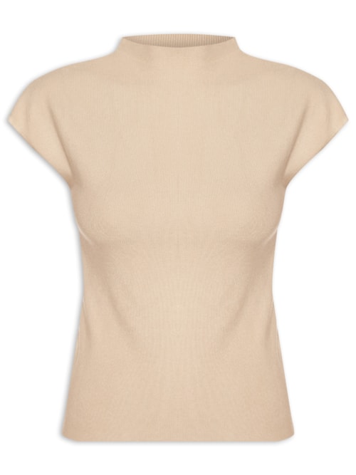 Blusa Feminina Manga Japonesa Em Tricot - Bege