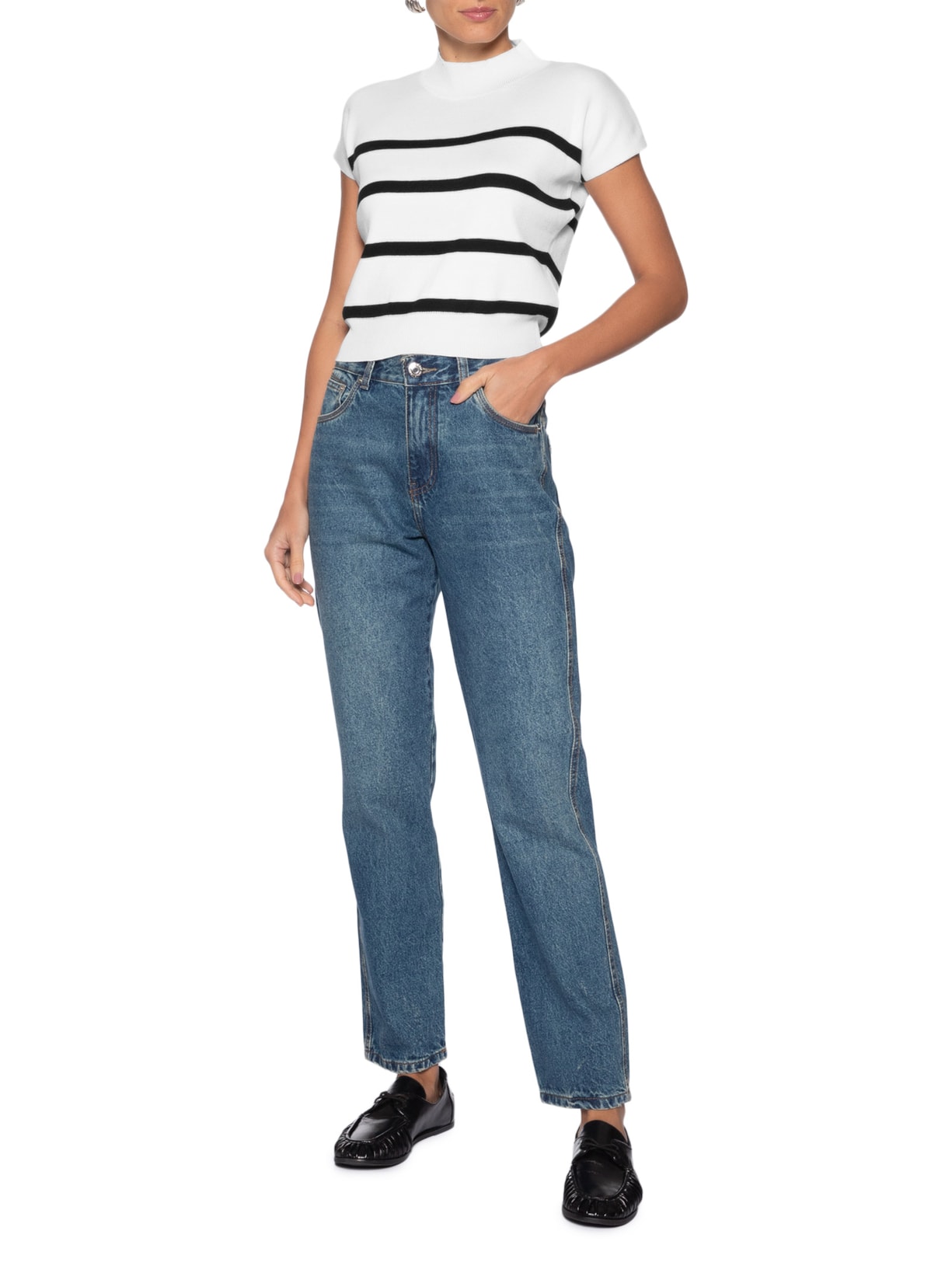 Blusa Feminina Manga Japonesa Em Tricot Branco '2Essential